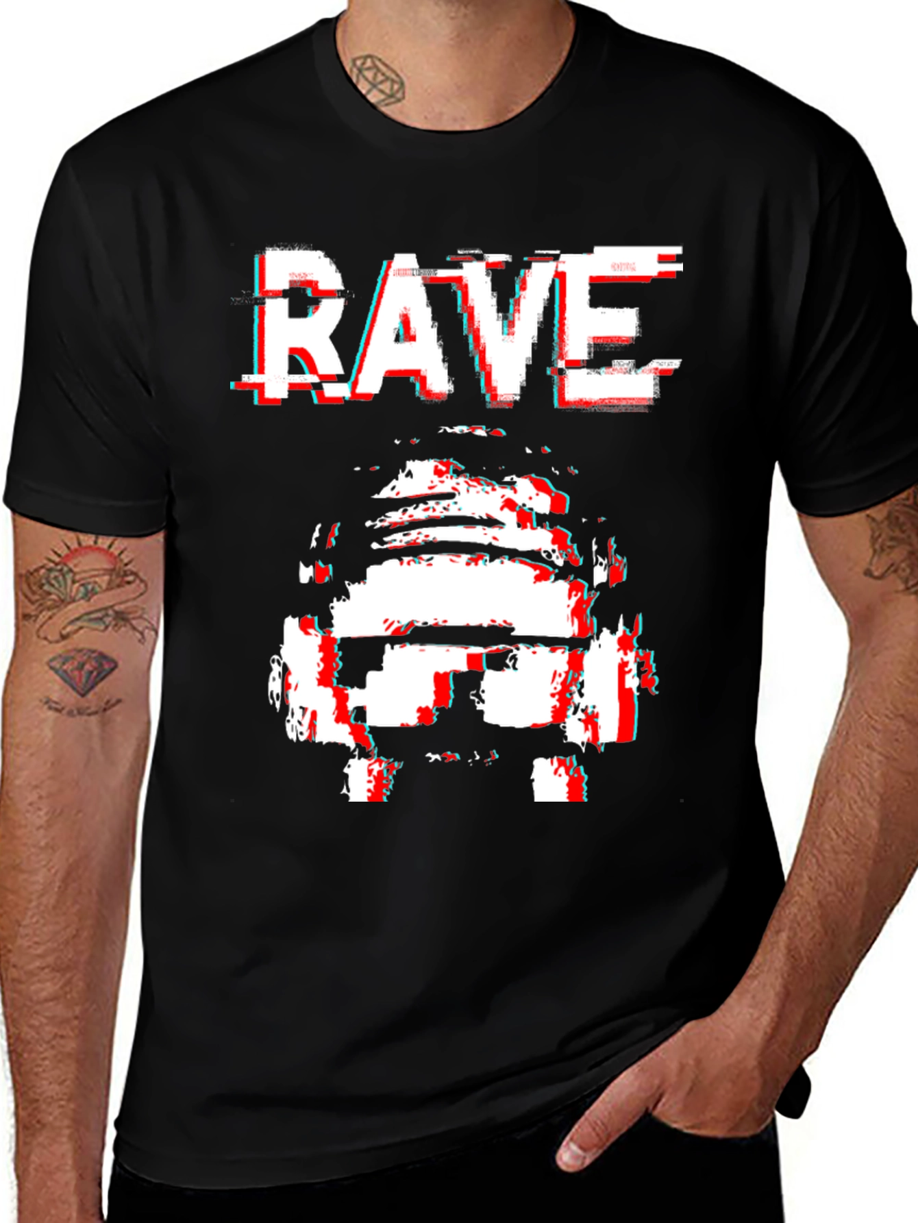 Rave Glitch T-Shirt - Black Cotton Graphic Tee