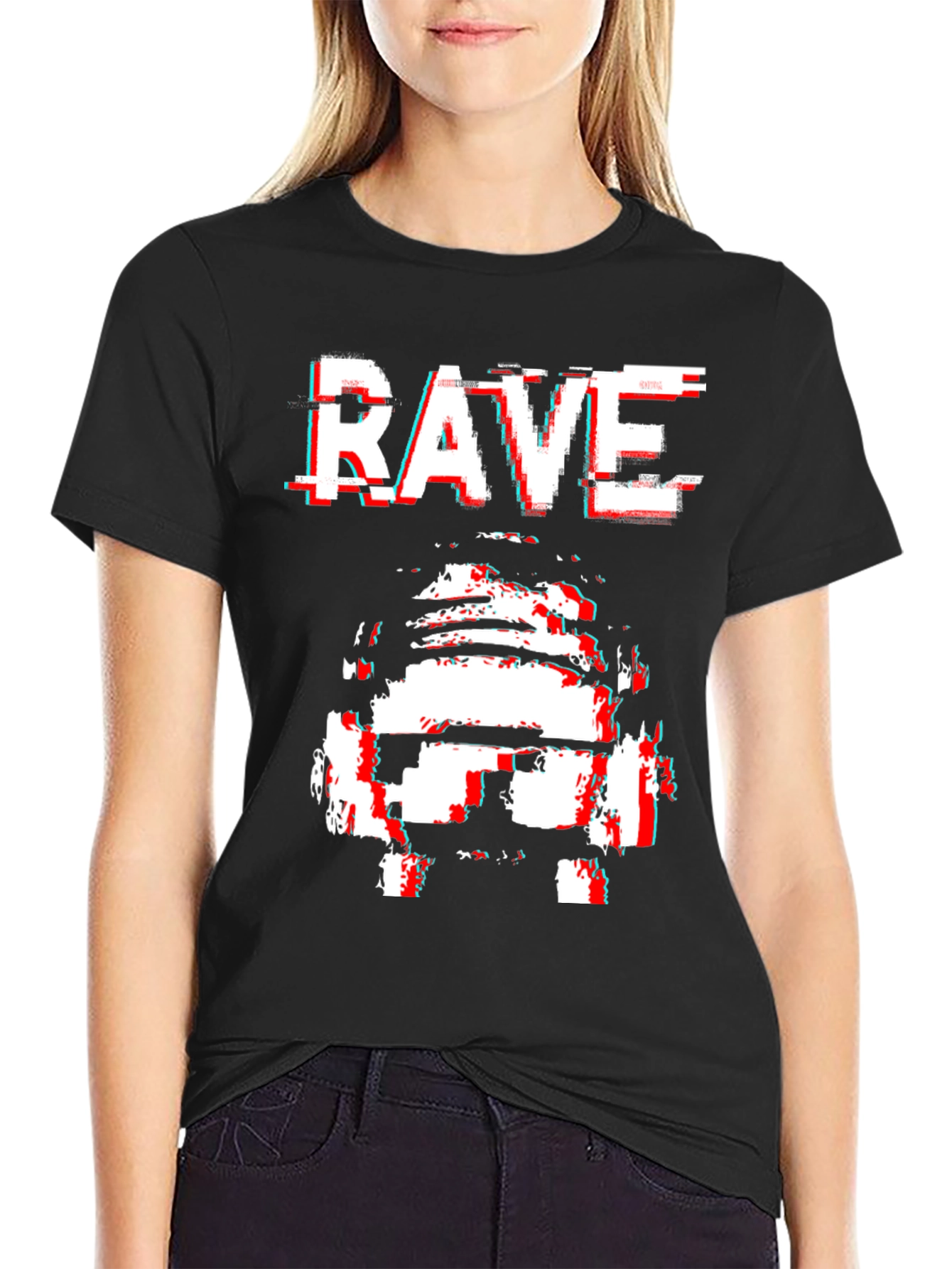 Rave Glitch T-Shirt - Black Cotton Graphic Tee