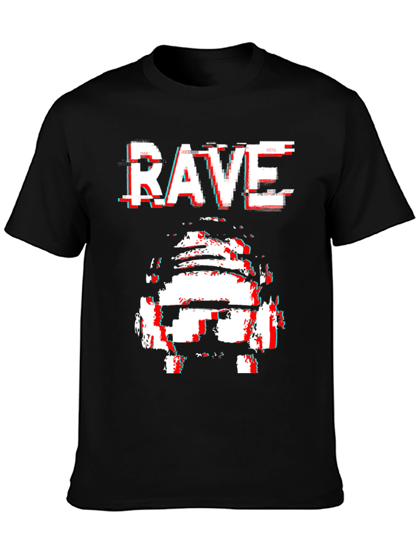 Rave Glitch T-Shirt - Black Cotton Graphic Tee