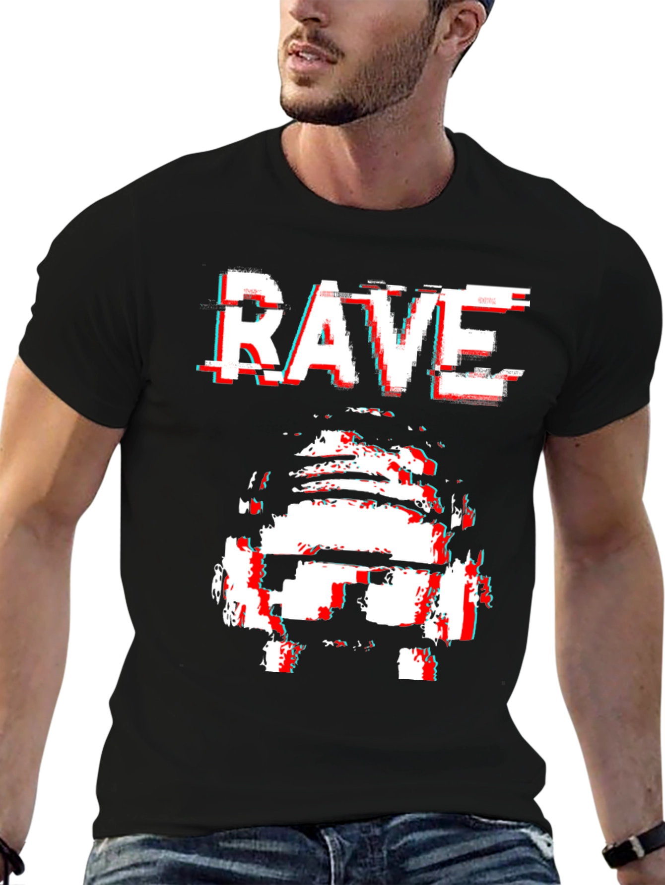 Rave Glitch T-Shirt - Black Cotton Graphic Tee