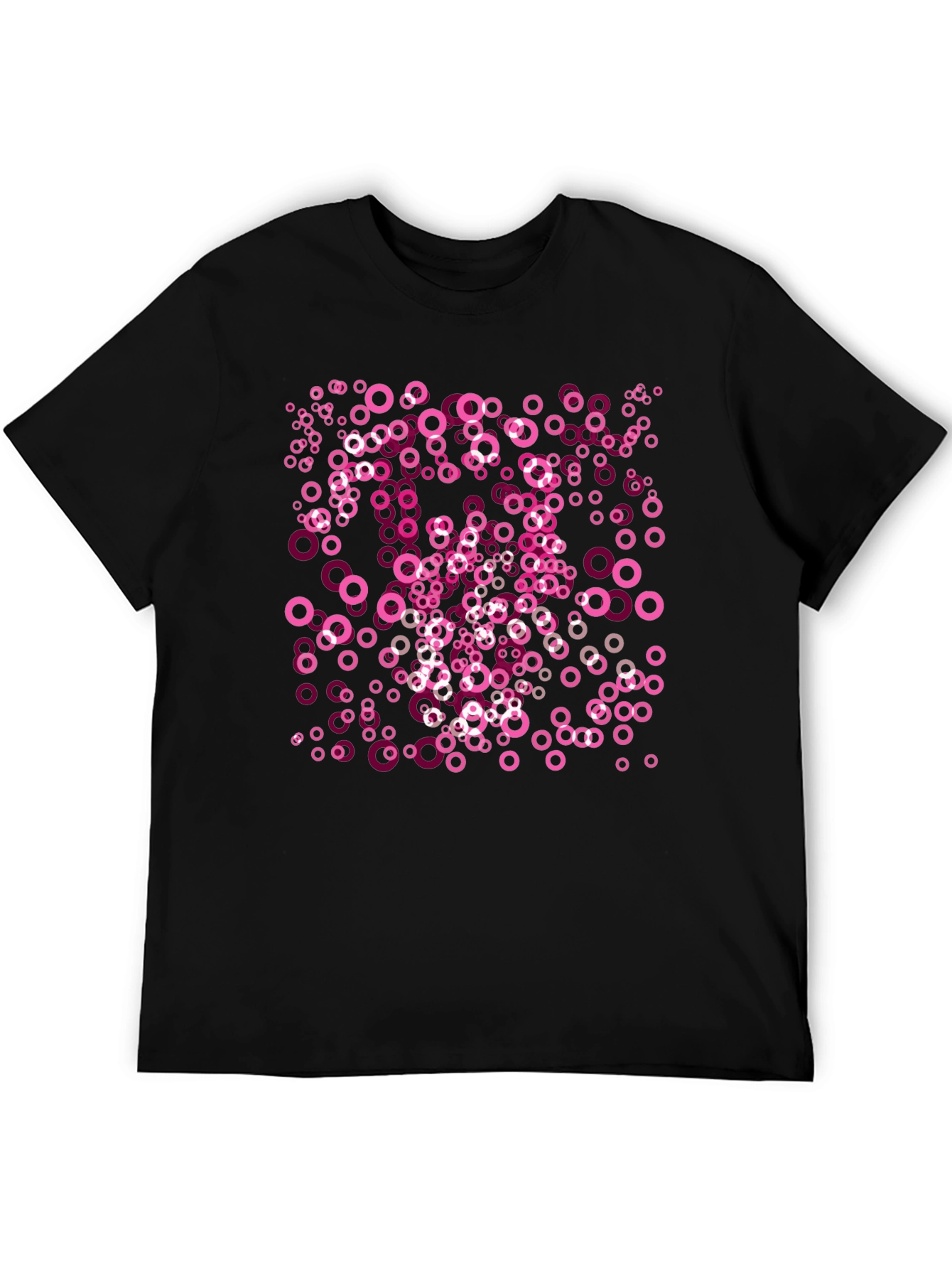 Pink Circle Pattern Black T-Shirt