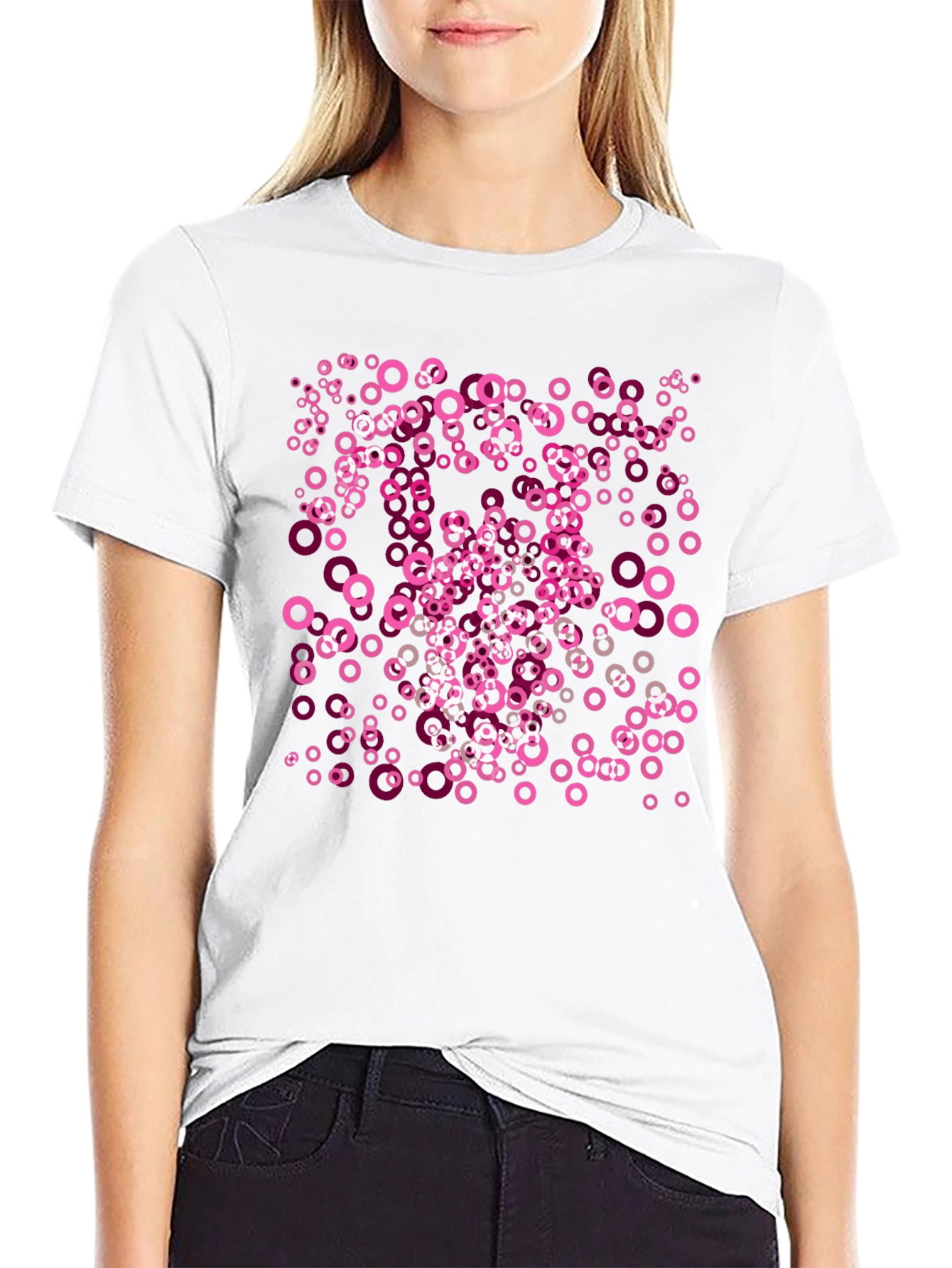 Pink Circle Pattern Black T-Shirt