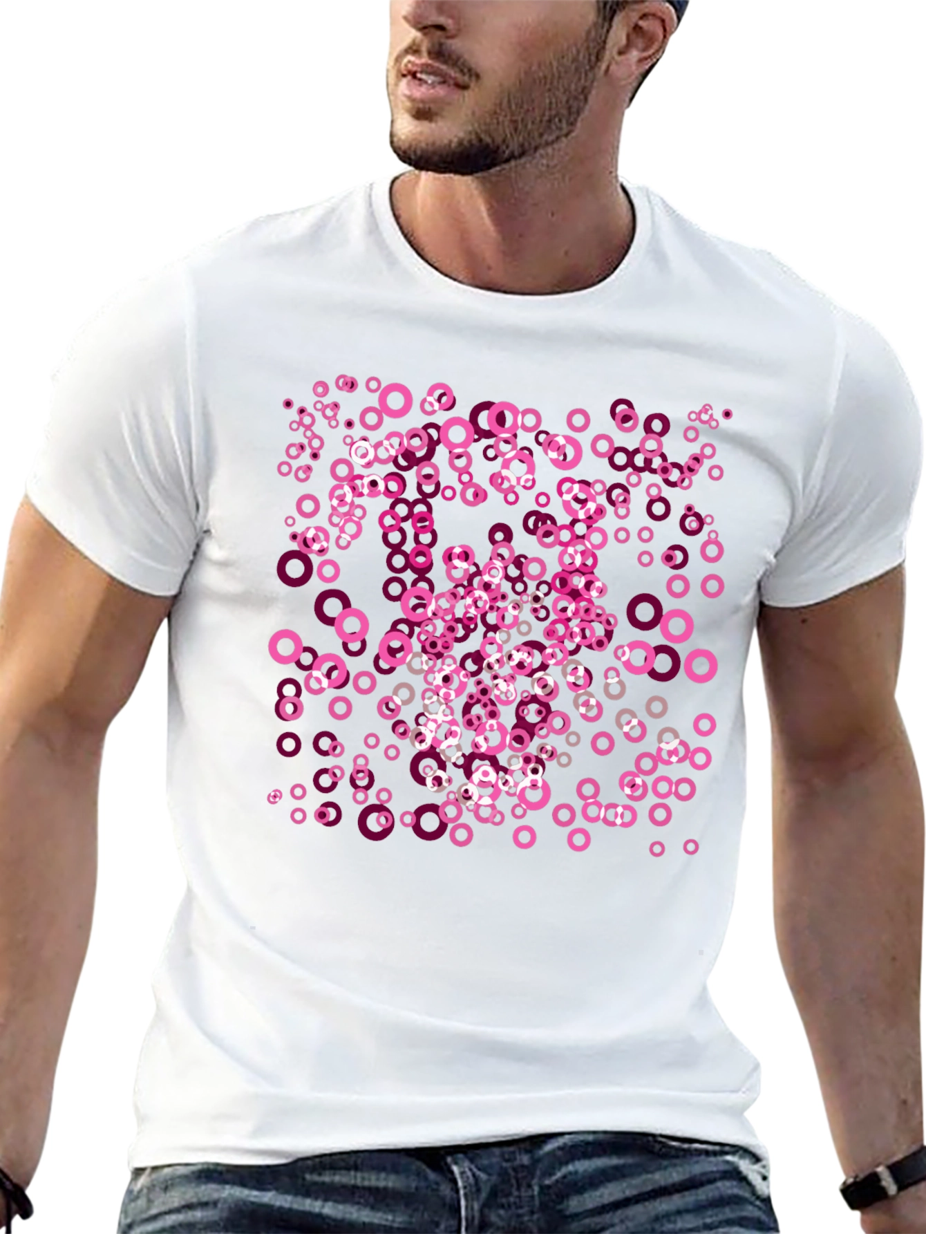 Pink Circle Pattern Black T-Shirt