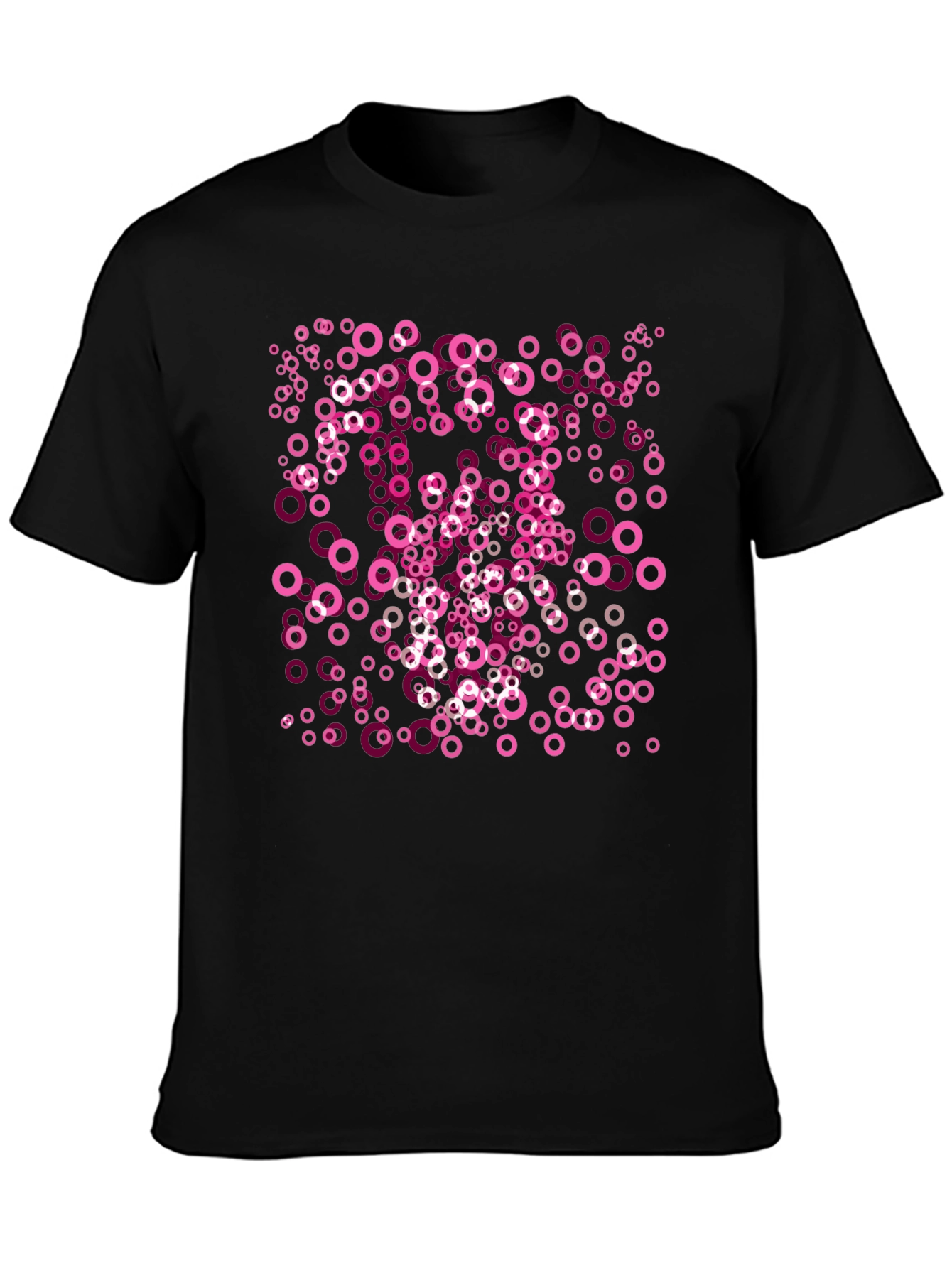 Pink Circle Pattern Black T-Shirt