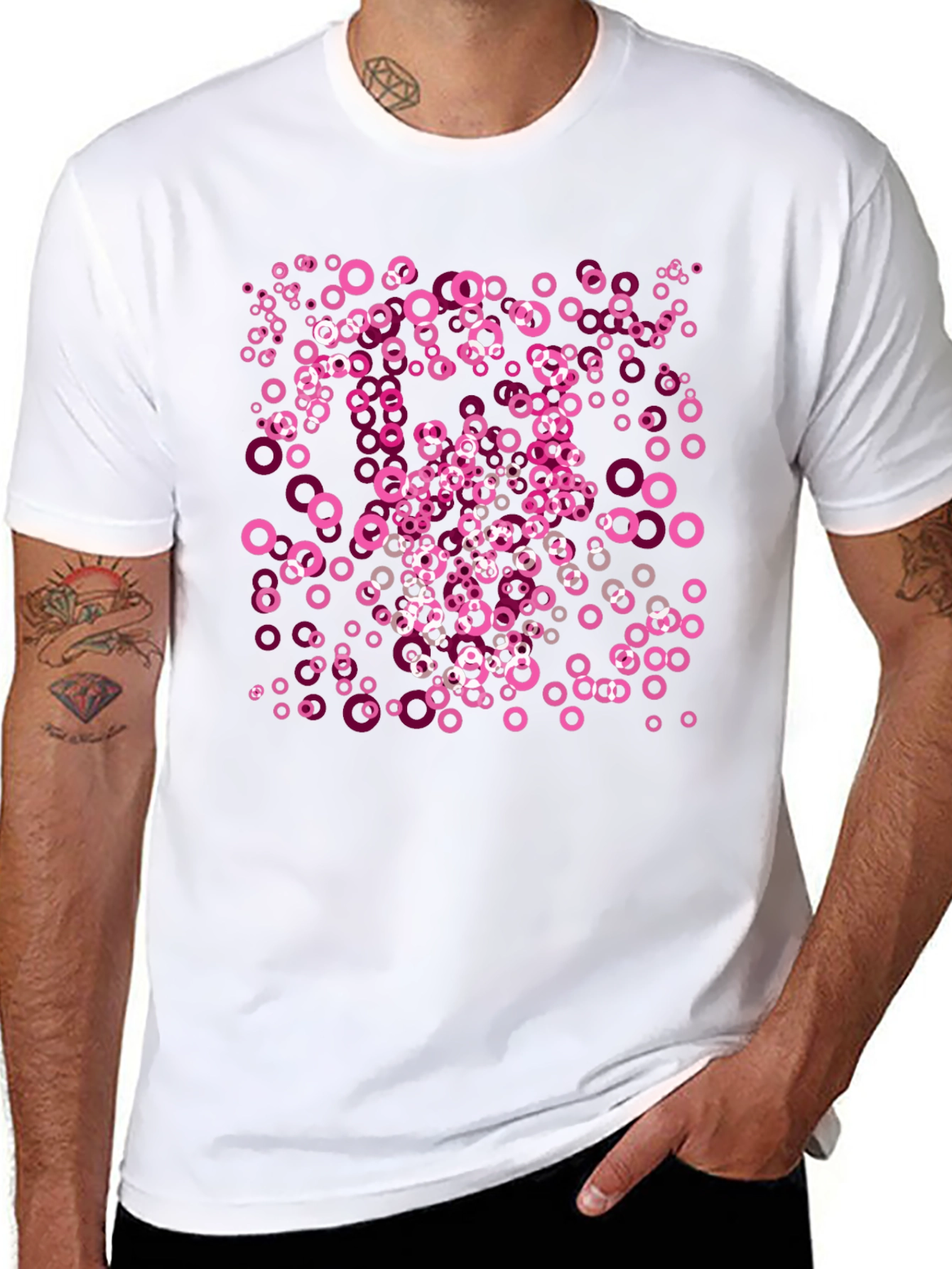 Pink Circle Pattern Black T-Shirt