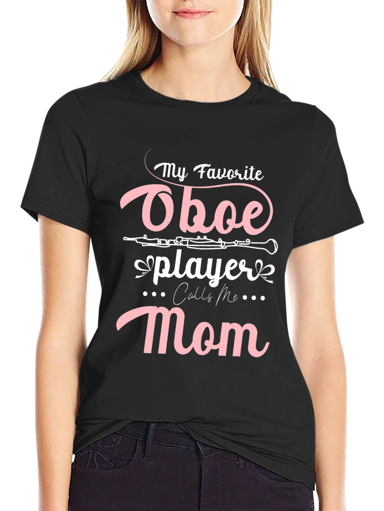 Oboe Player Mom T-Shirt - Black Casual Tee
