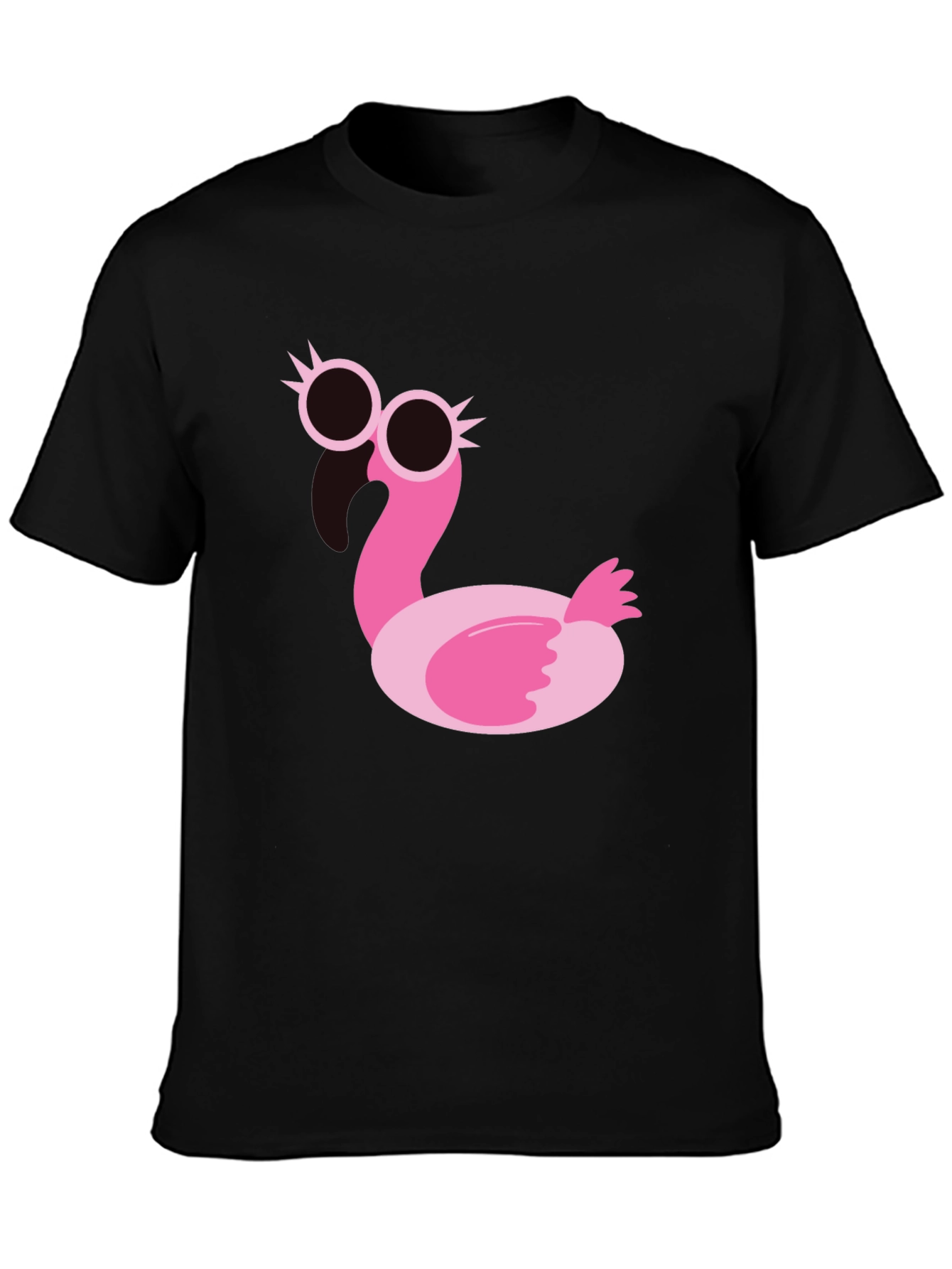 Funky Flamingo Graphic Tee - Black Cotton T-Shirt