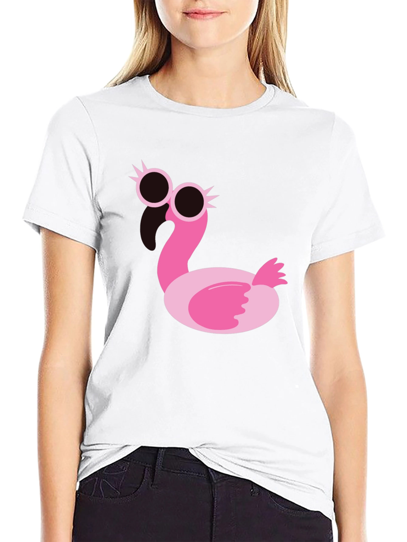 Funky Flamingo Graphic Tee - Black Cotton T-Shirt
