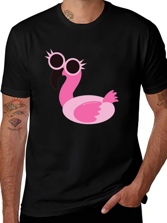 Funky Flamingo Graphic Tee - Black Cotton T-Shirt