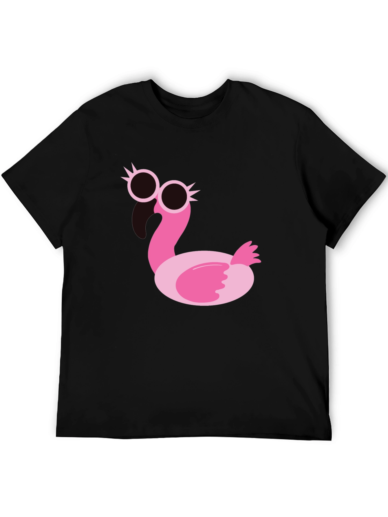 Funky Flamingo Graphic Tee - Black Cotton T-Shirt
