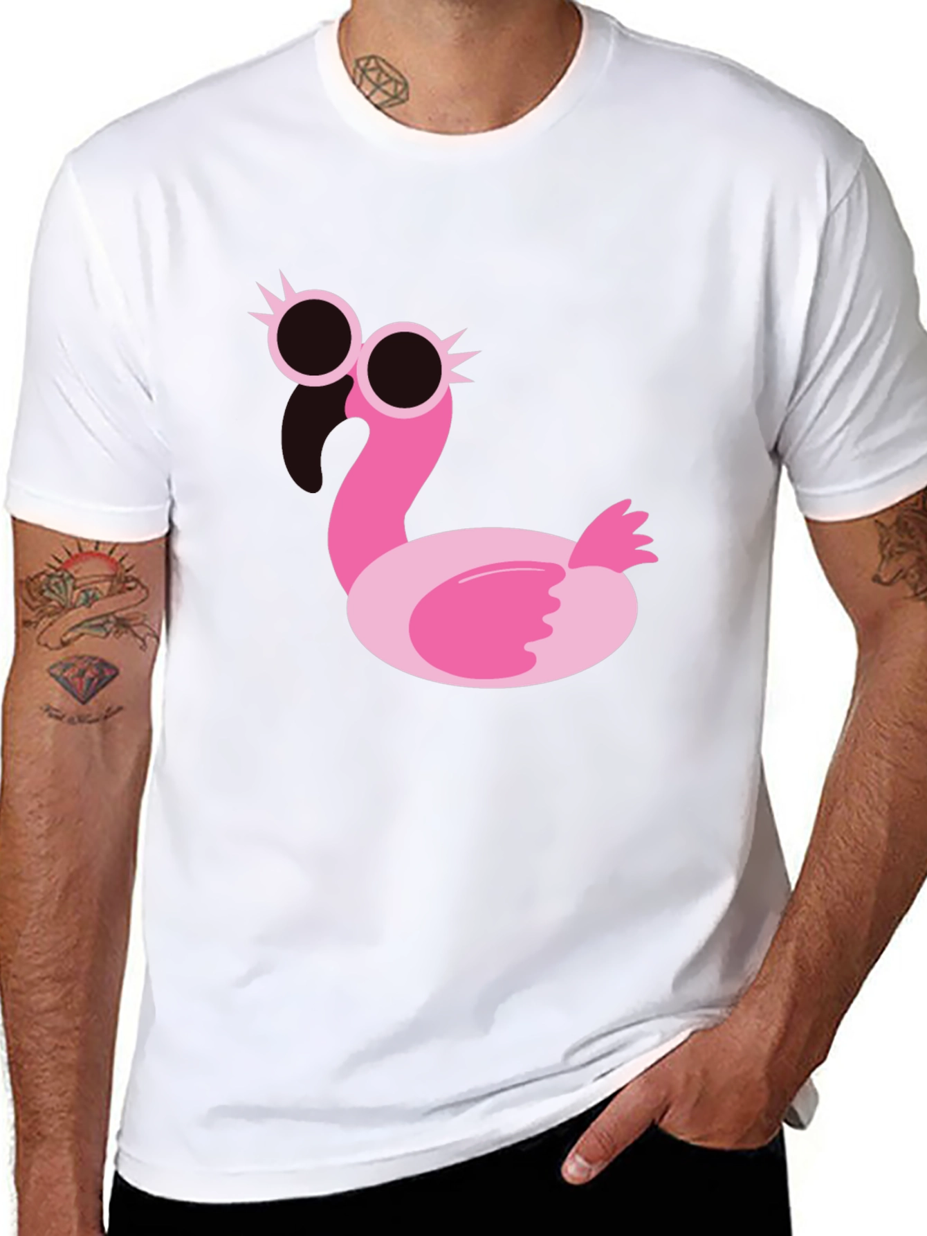 Funky Flamingo Graphic Tee - Black Cotton T-Shirt