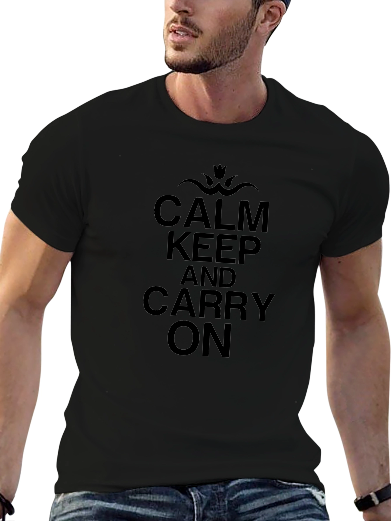 Keep Calm and Carry On Black T-Shirt