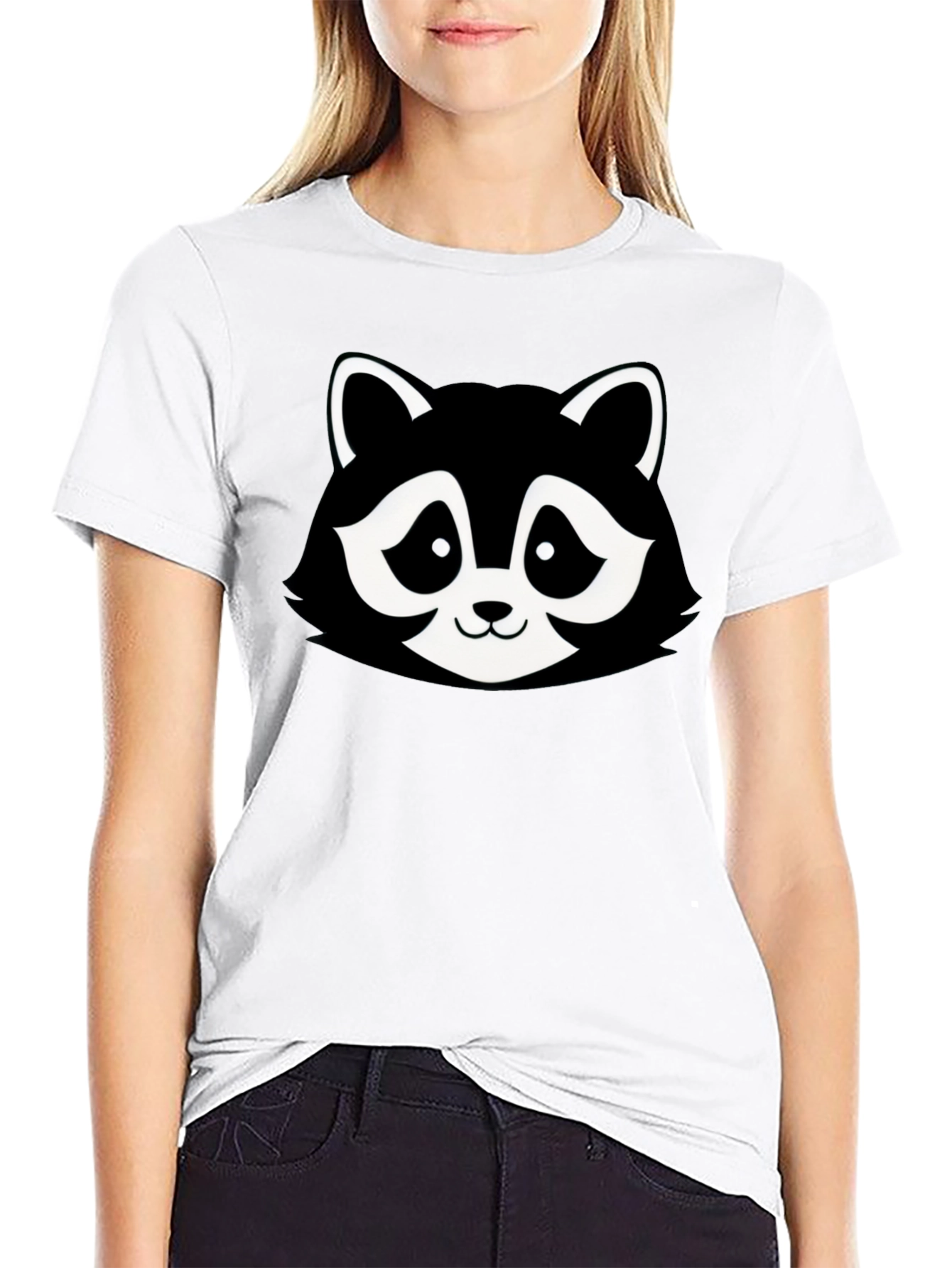 Cartoon Raccoon Graphic T-Shirt - Black
