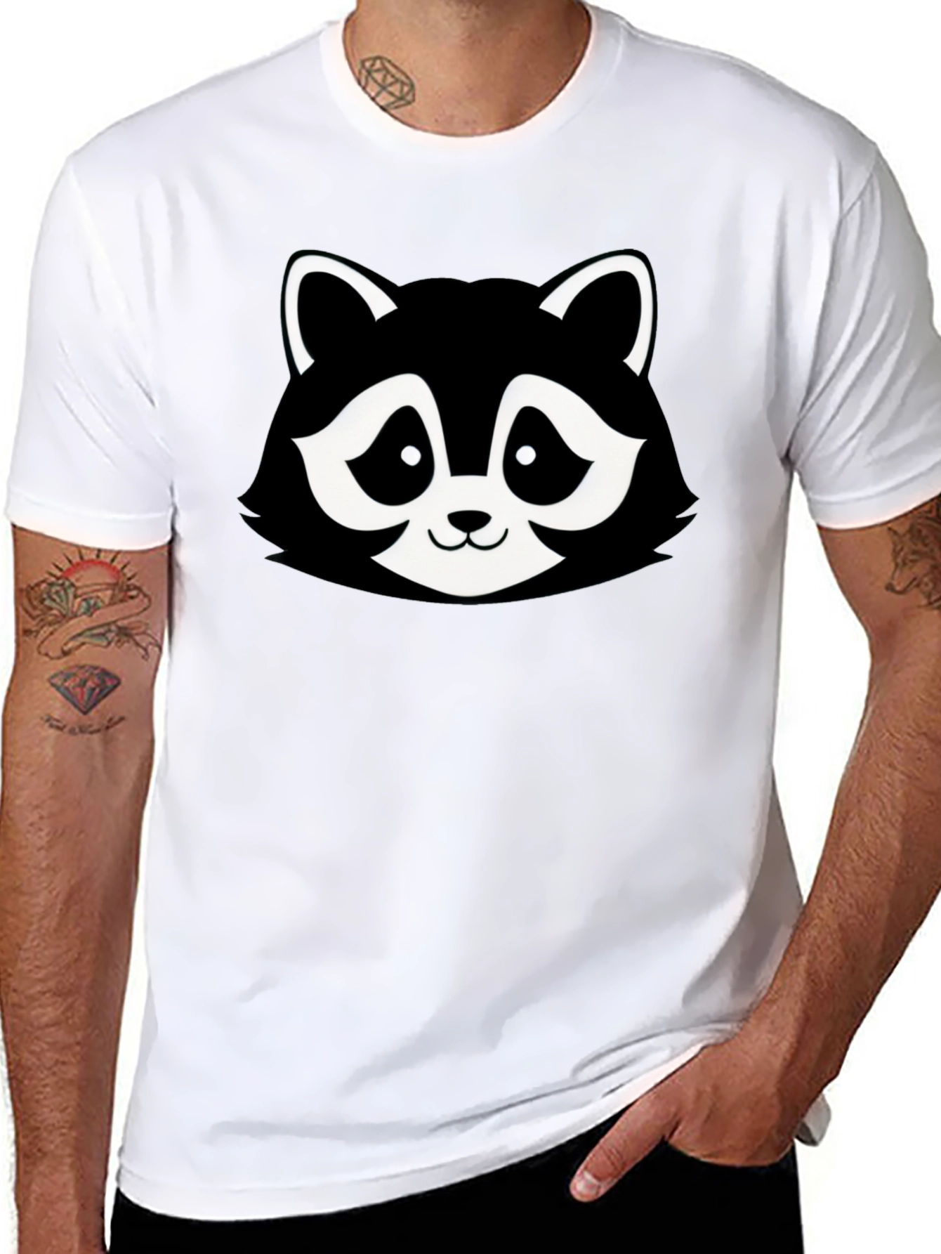 Cartoon Raccoon Graphic T-Shirt - Black