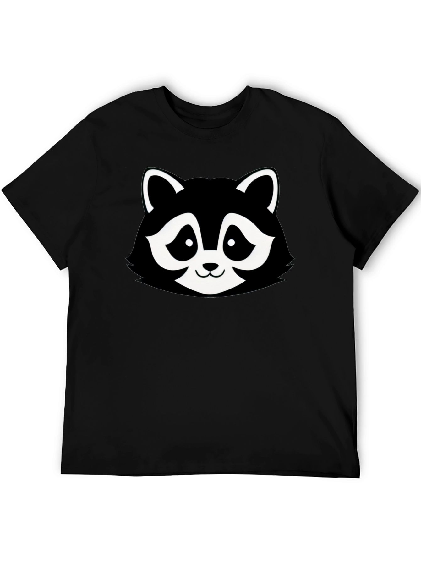 Cartoon Raccoon Graphic T-Shirt - Black