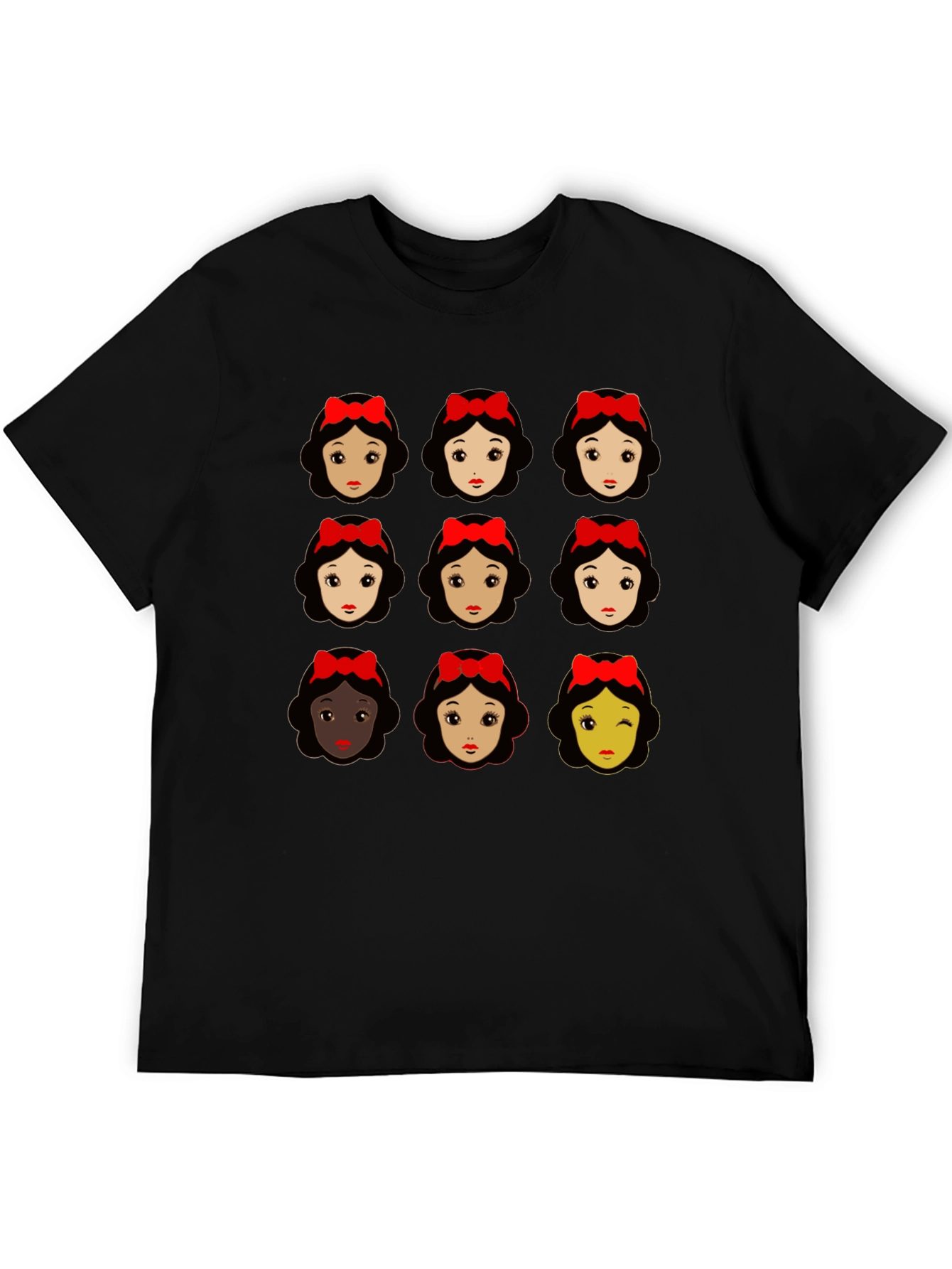 Snow White Faces Graphic T-Shirt - Black