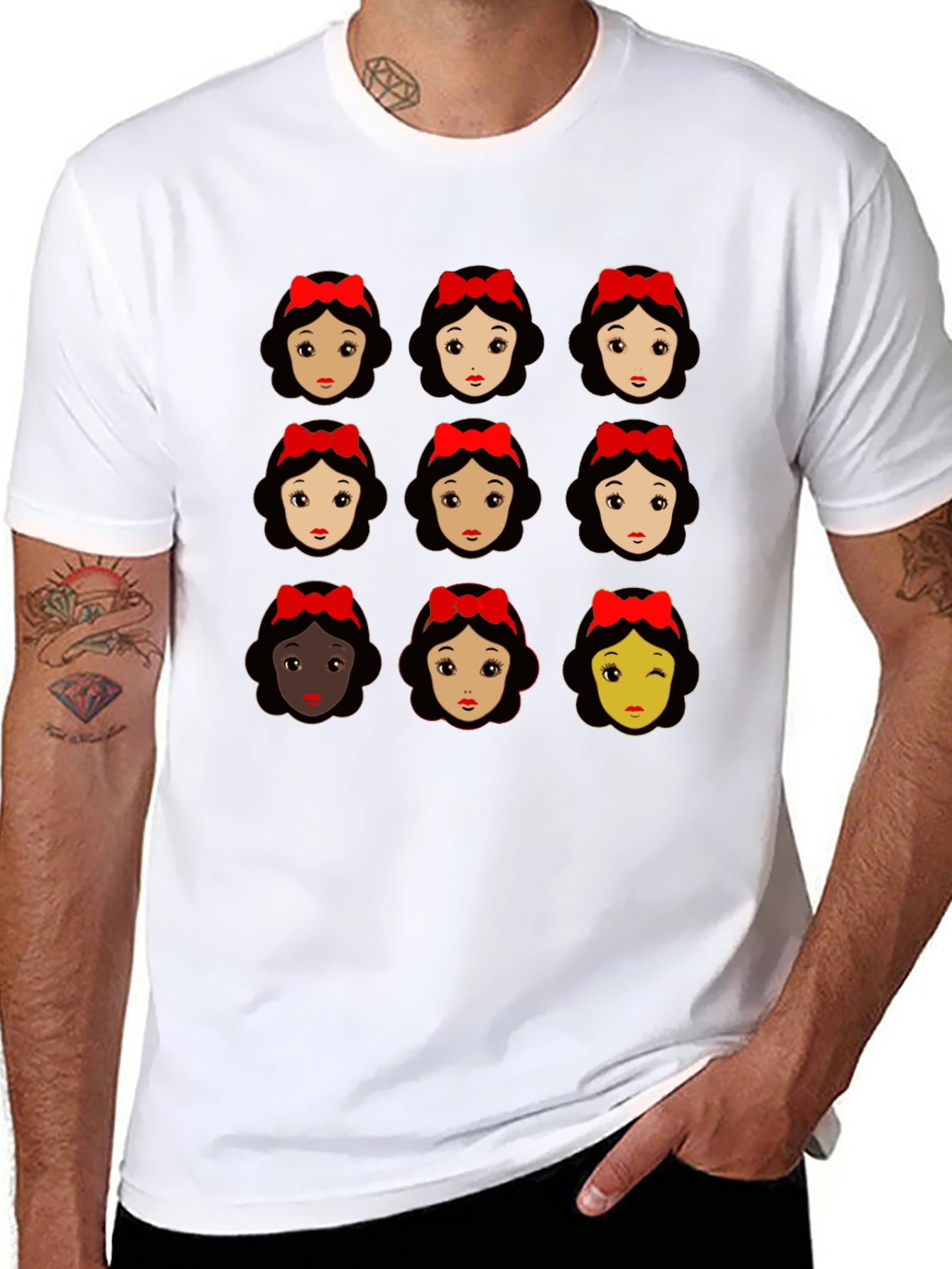 Snow White Faces Graphic T-Shirt - Black