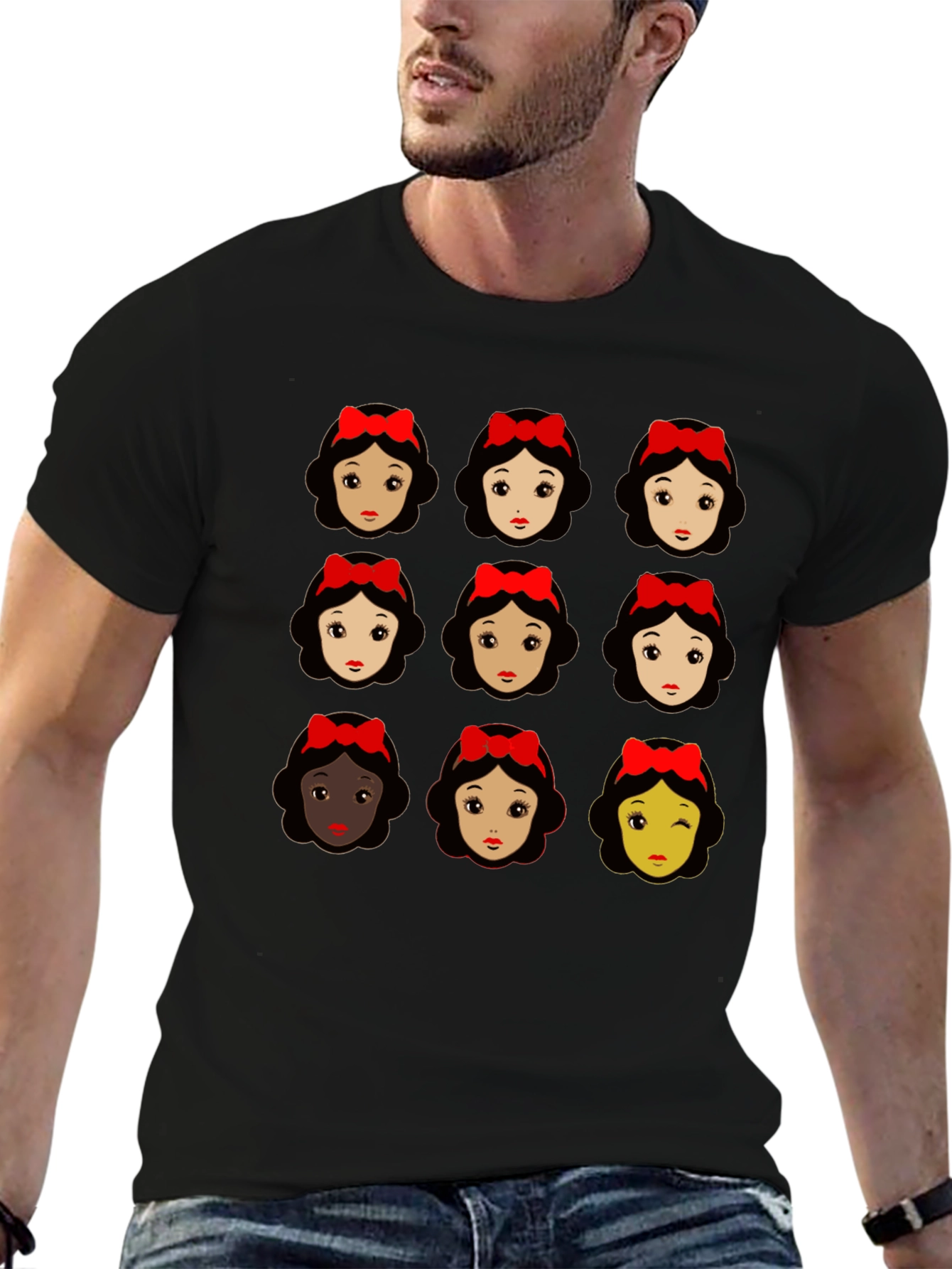 Snow White Faces Graphic T-Shirt - Black