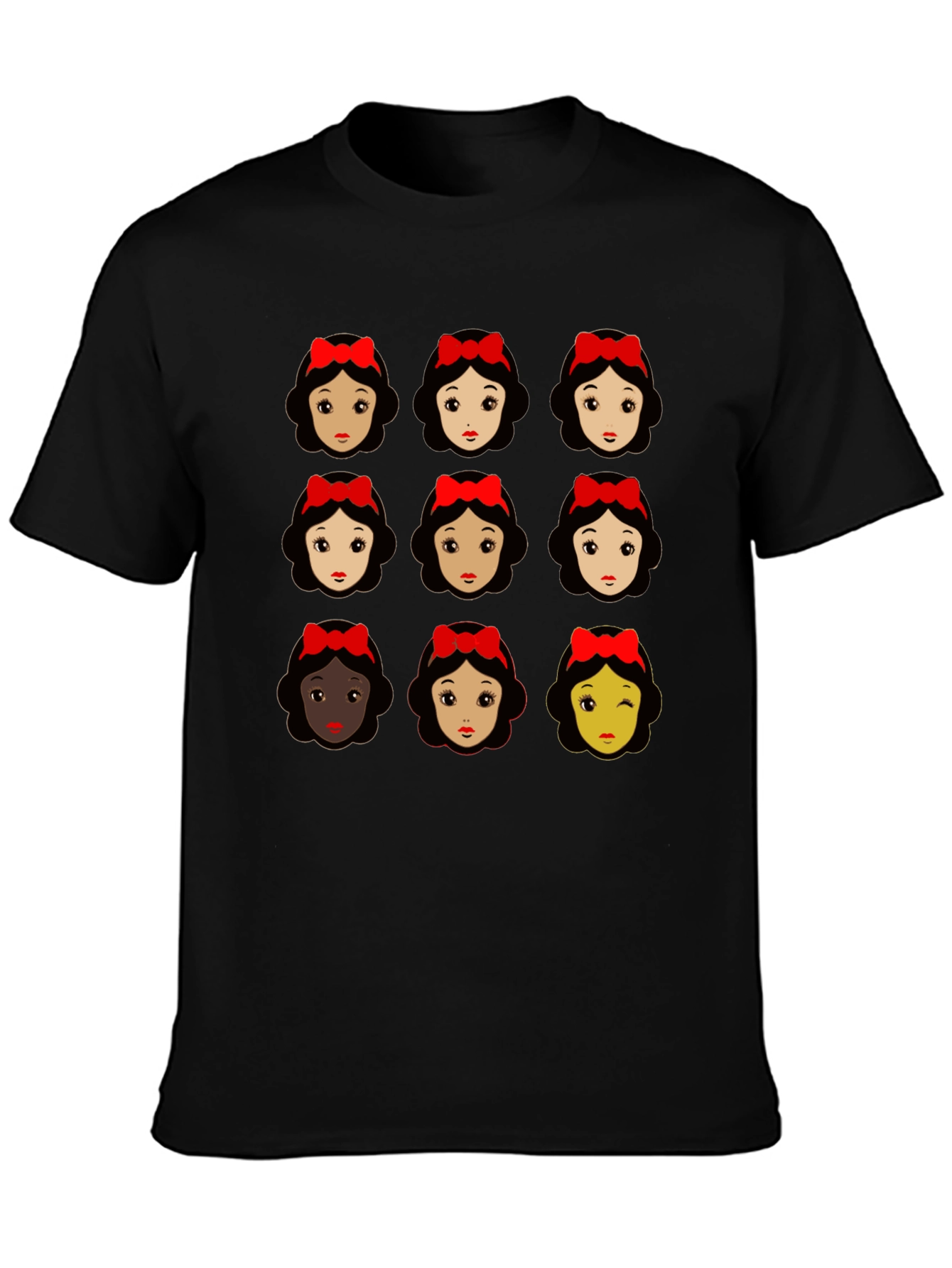 Snow White Faces Graphic T-Shirt - Black