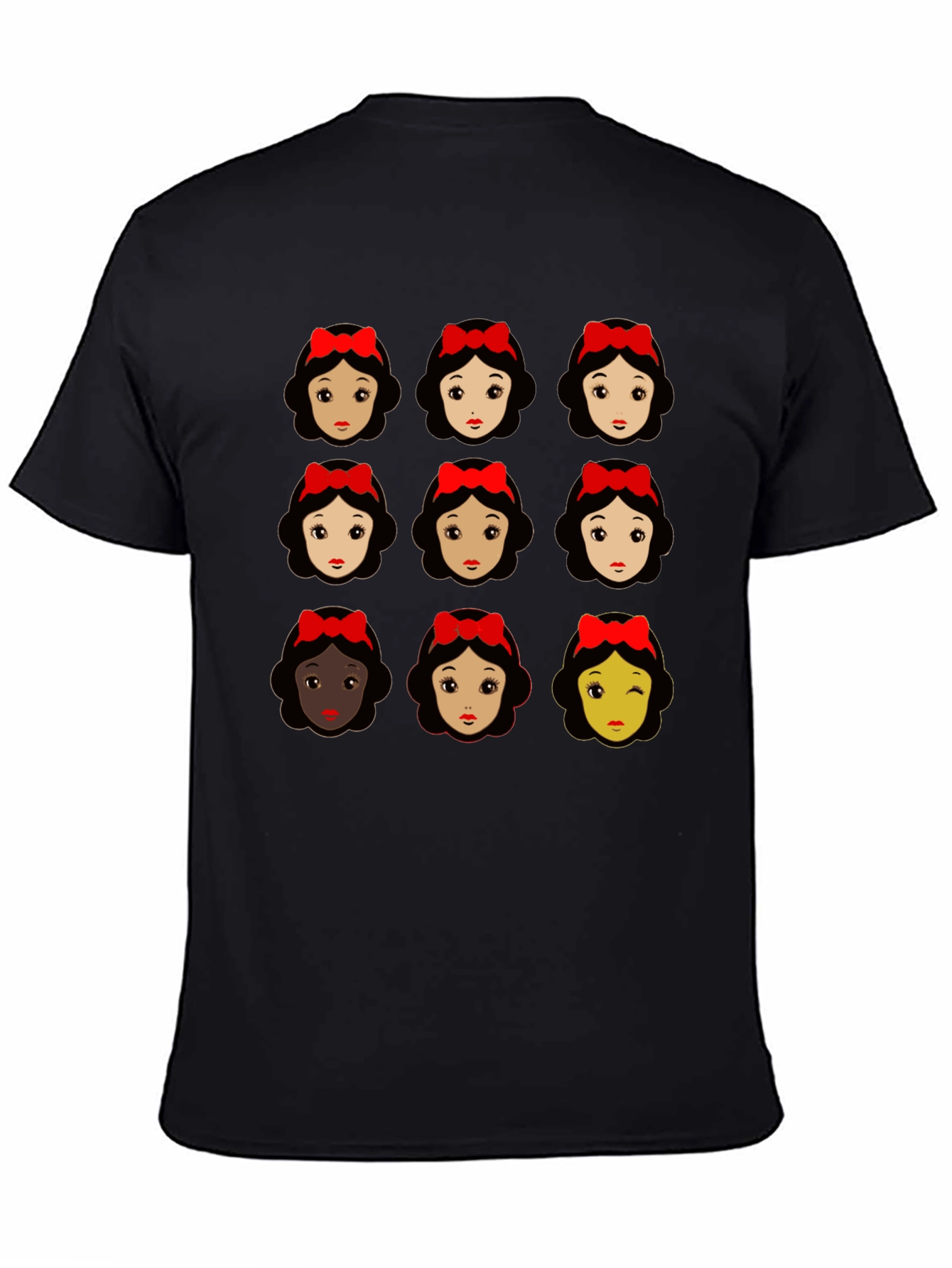 Snow White Faces Graphic T-Shirt - Black