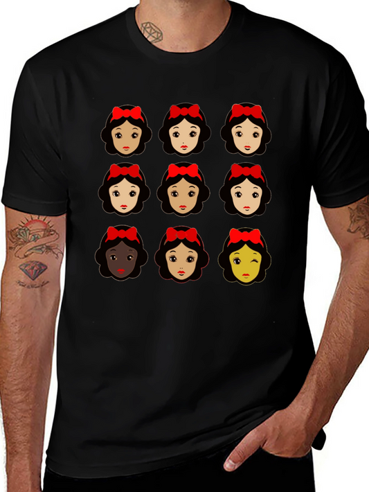 Snow White Faces Graphic T-Shirt - Black