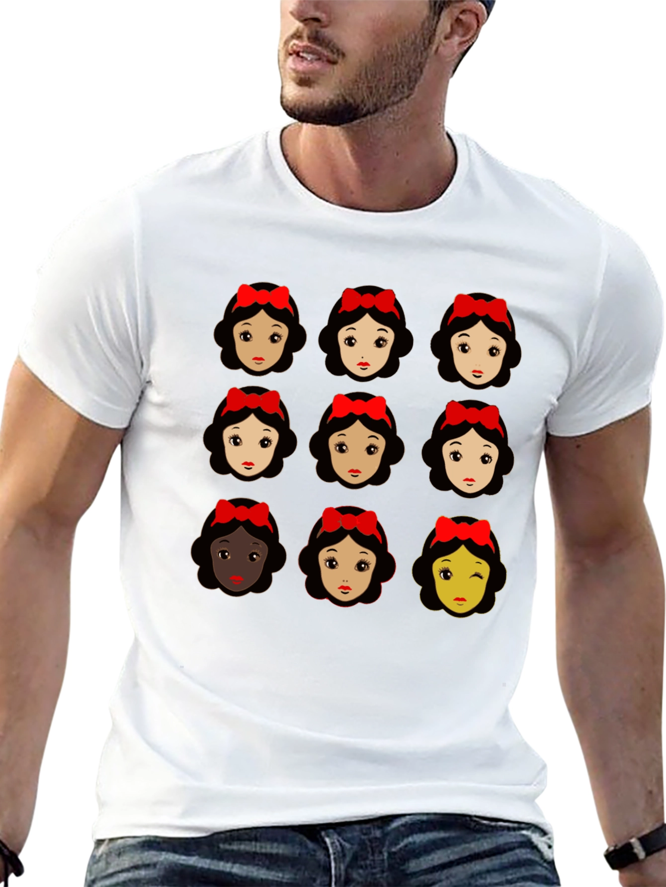 Snow White Faces Graphic T-Shirt - Black