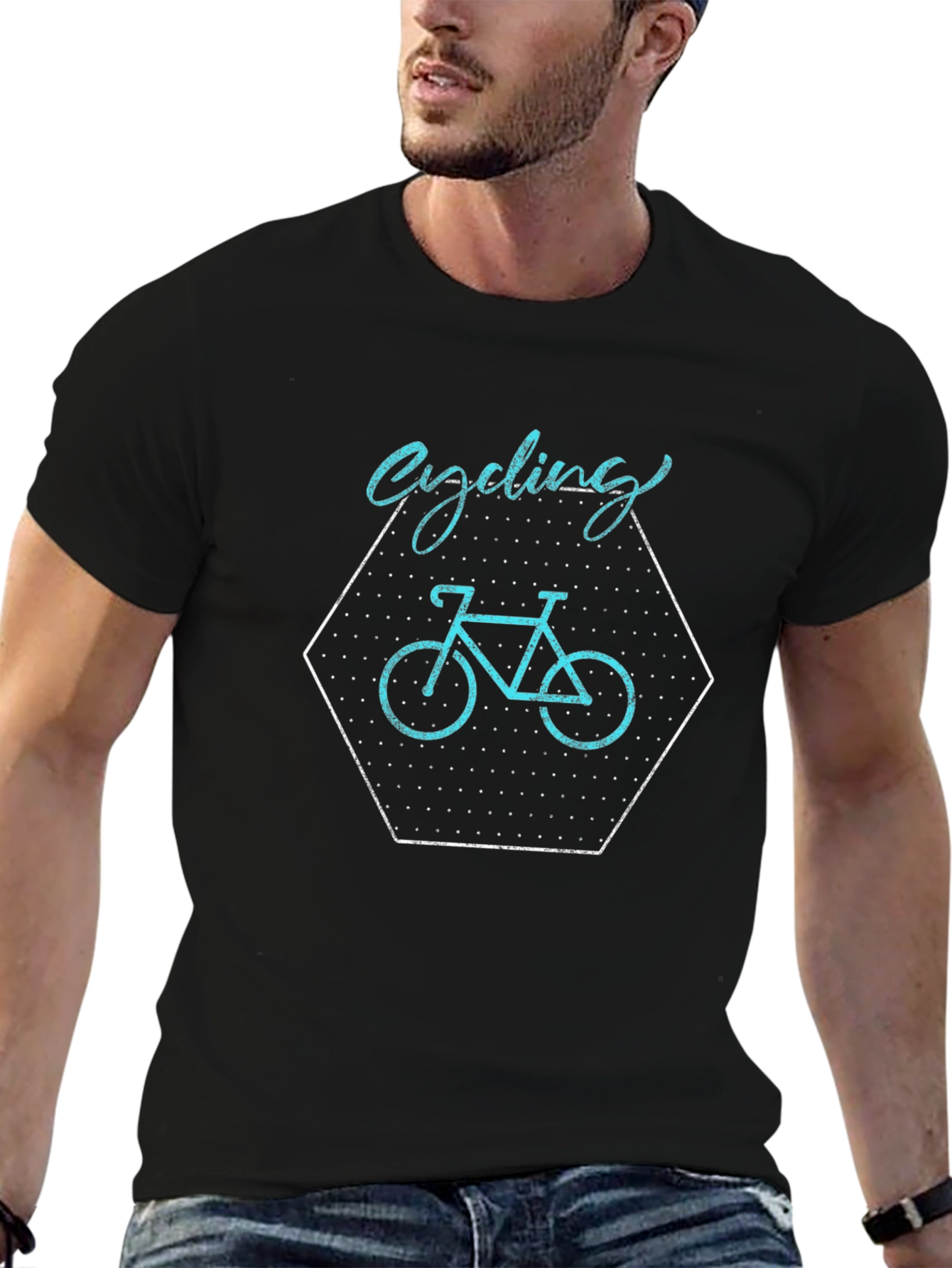 Cycling Graphic Tee - Black Cotton Casual Shirt
