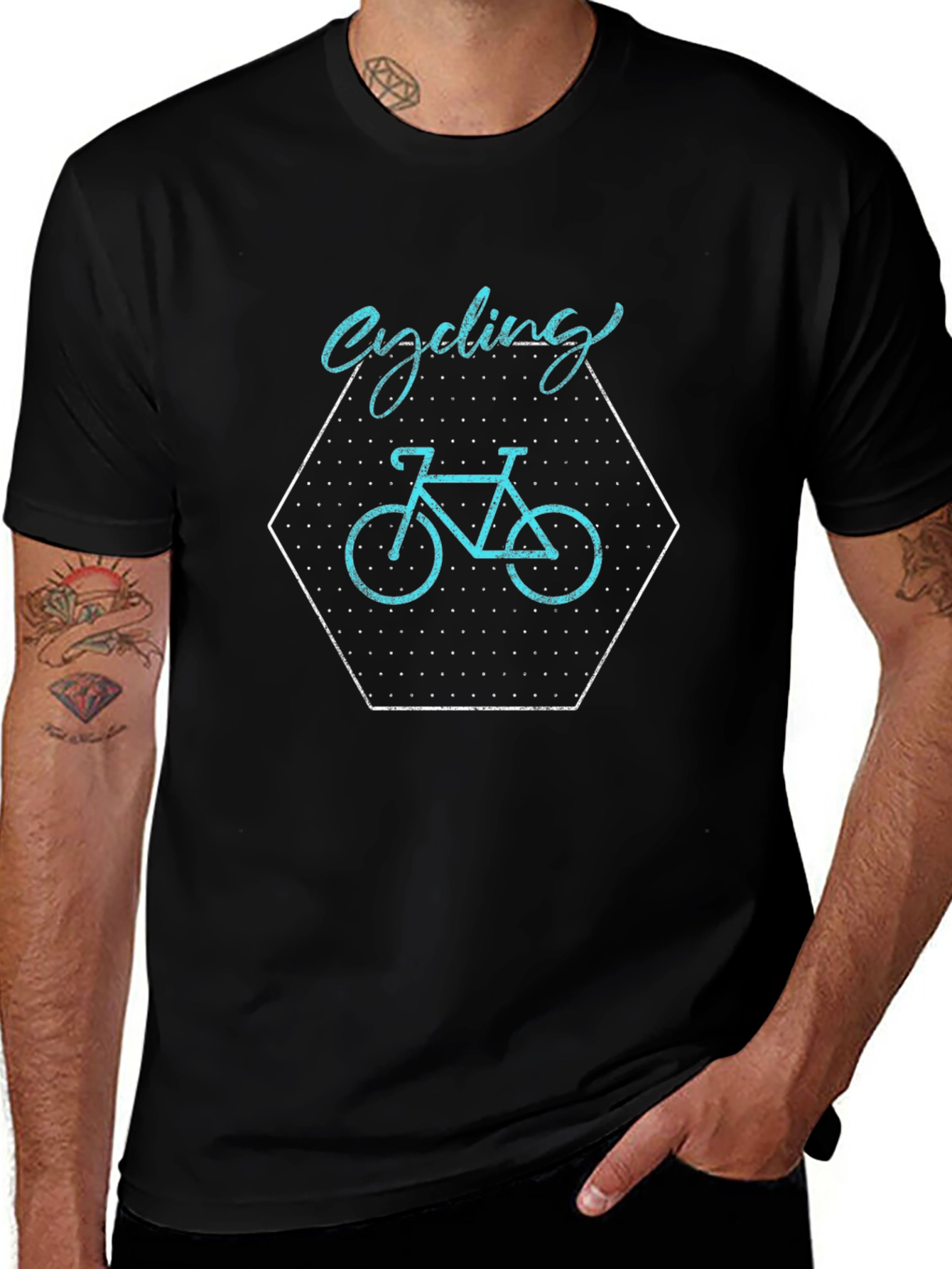 Cycling Graphic Tee - Black Cotton Casual Shirt