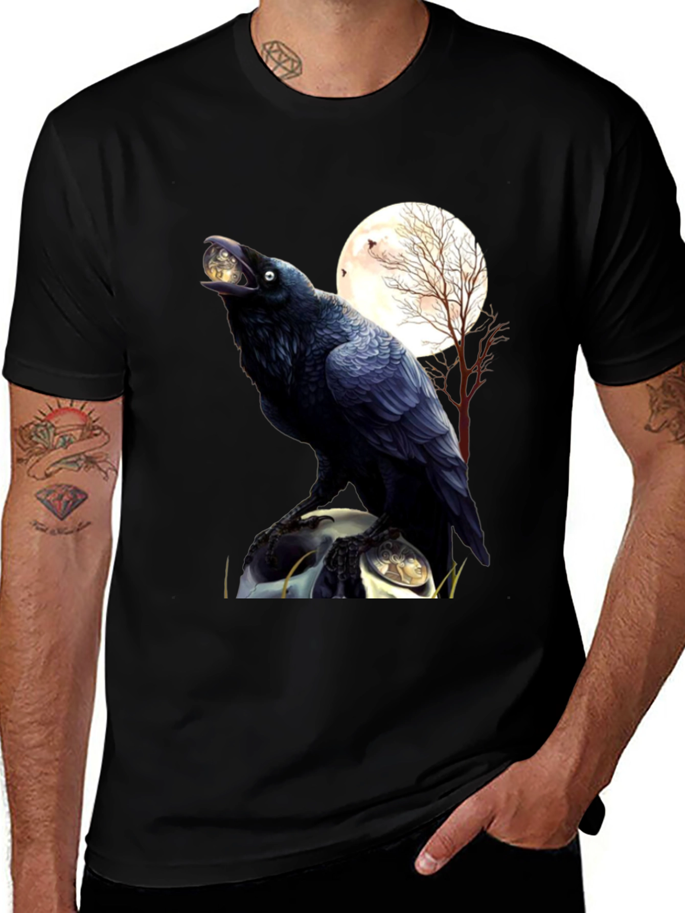 Raven Moon T-Shirt: Gothic Bird Design