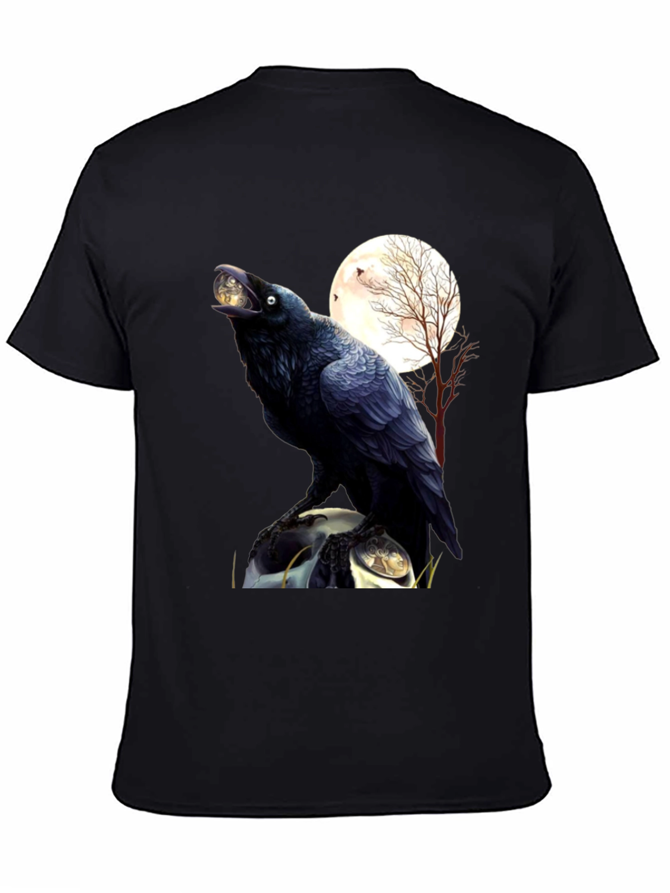 Raven Moon T-Shirt: Gothic Bird Design