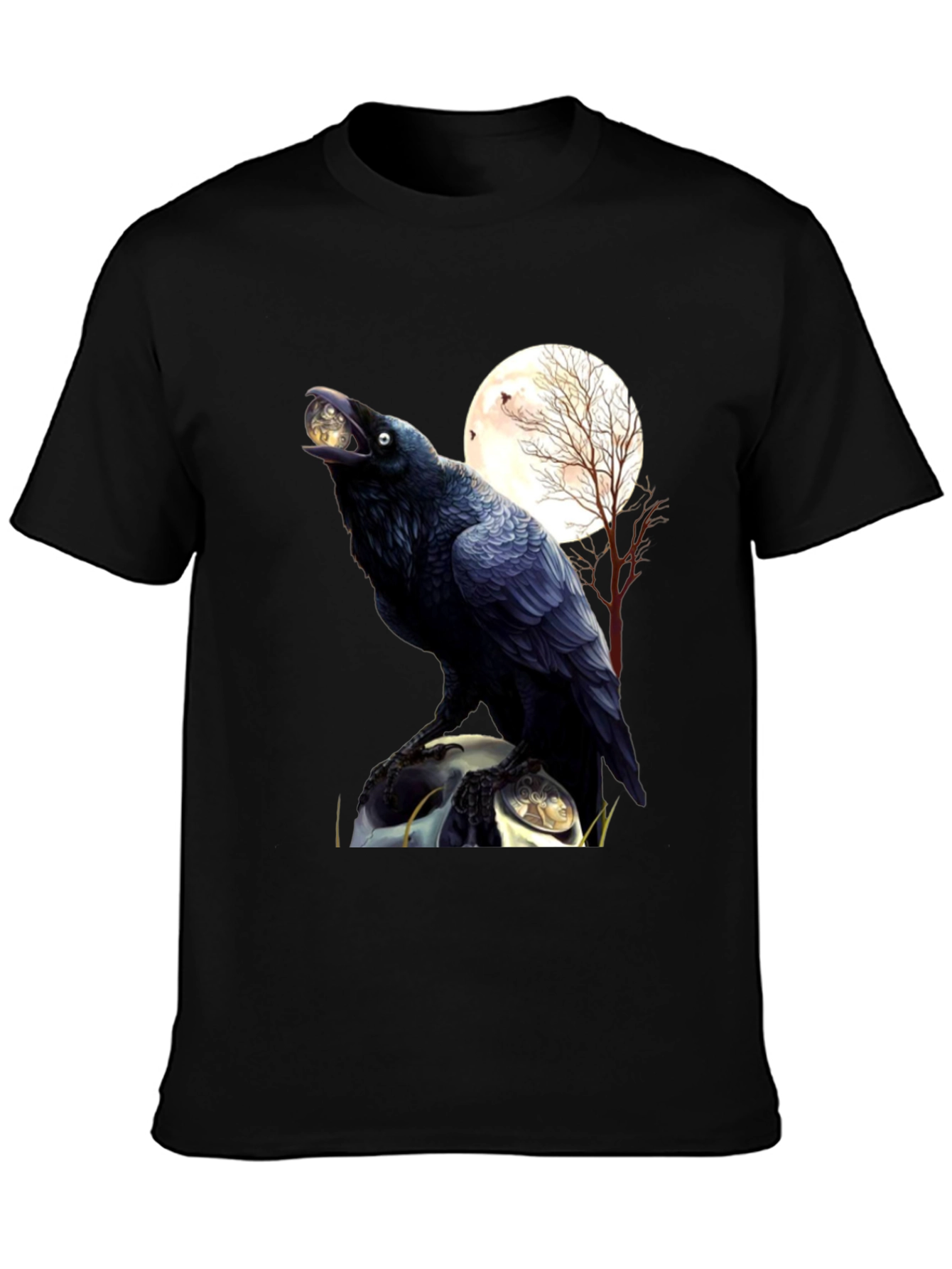 Raven Moon T-Shirt: Gothic Bird Design