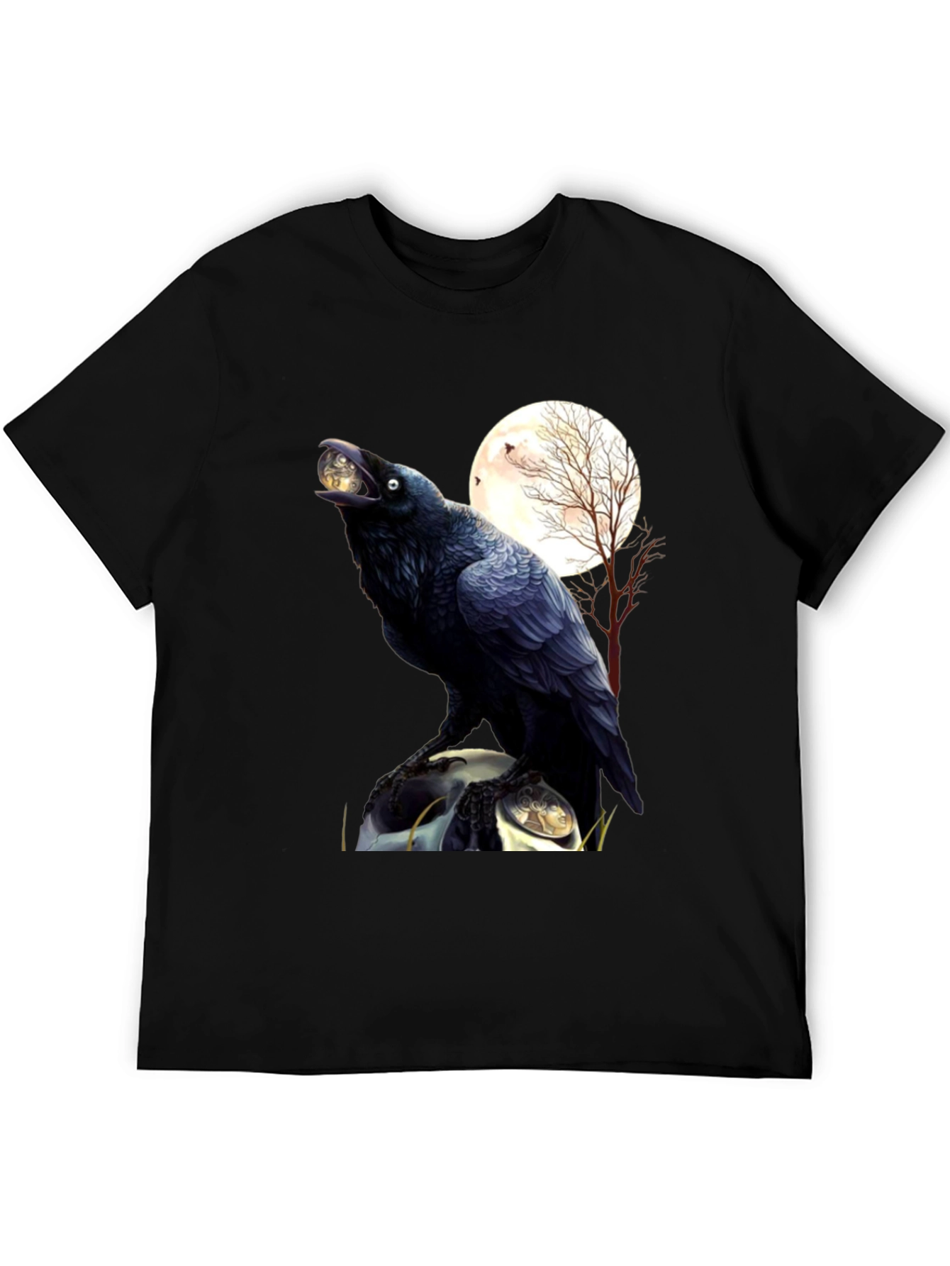 Raven Moon T-Shirt: Gothic Bird Design