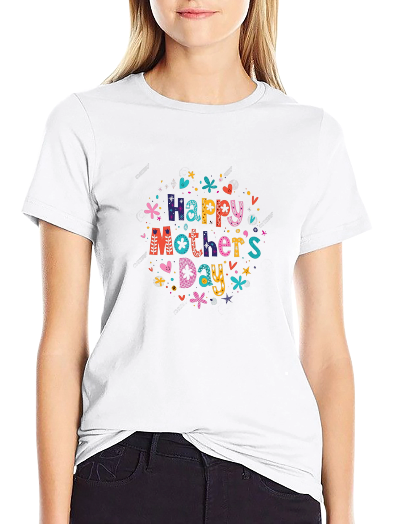 Happy Mothers Day Graphic Tee - Black Cotton