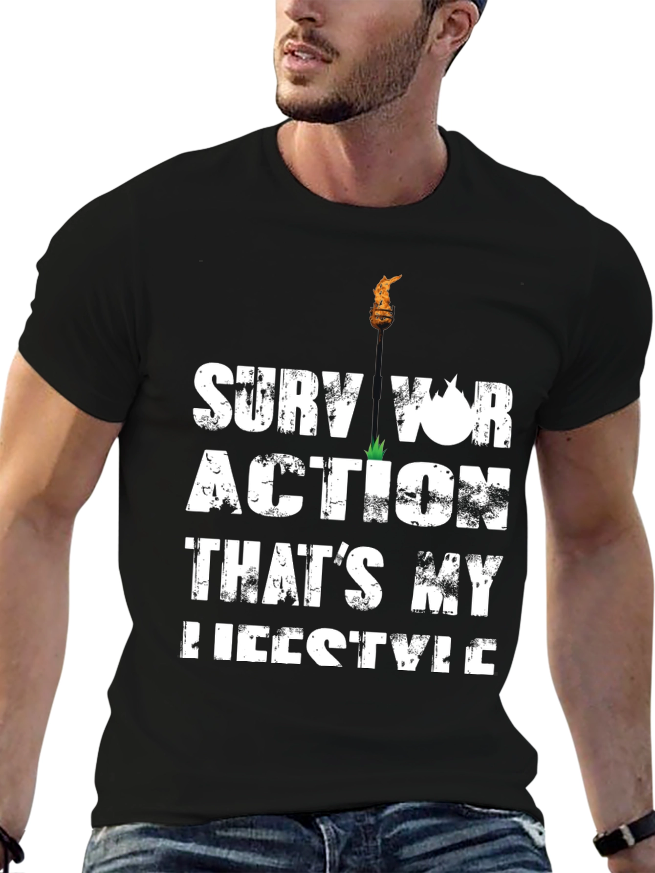 Survivor Action Lifestyle Graphic T-Shirt - Black