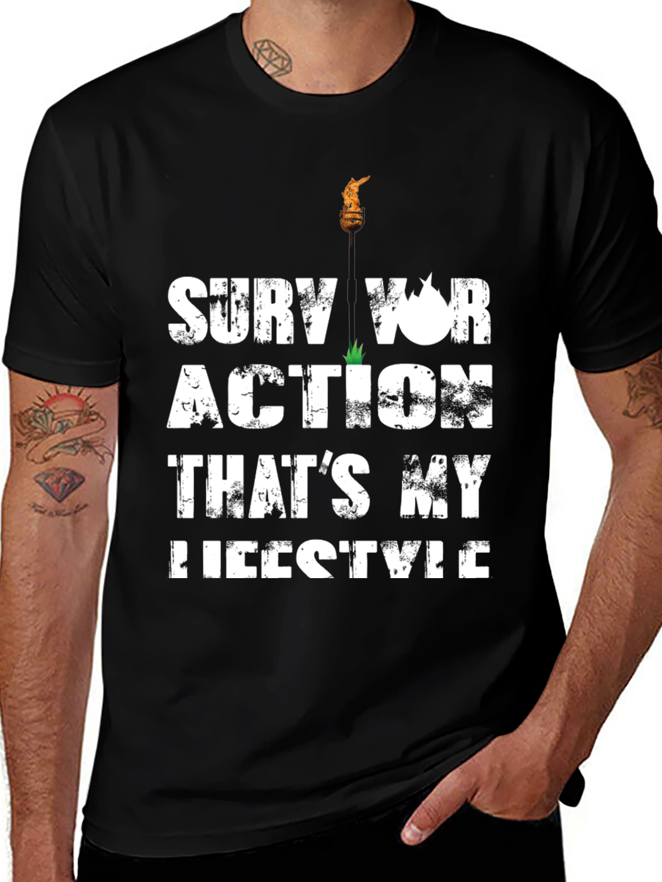 Survivor Action Lifestyle Graphic T-Shirt - Black