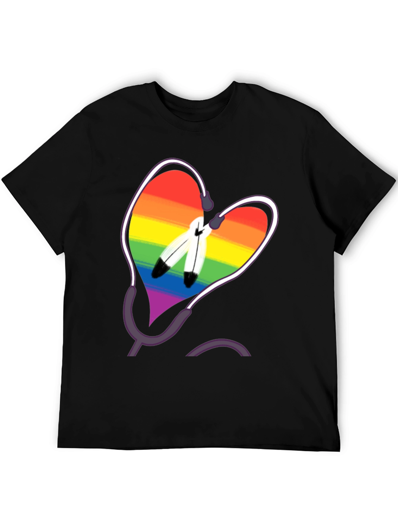 Rainbow Heart & Feather Graphic T-Shirt