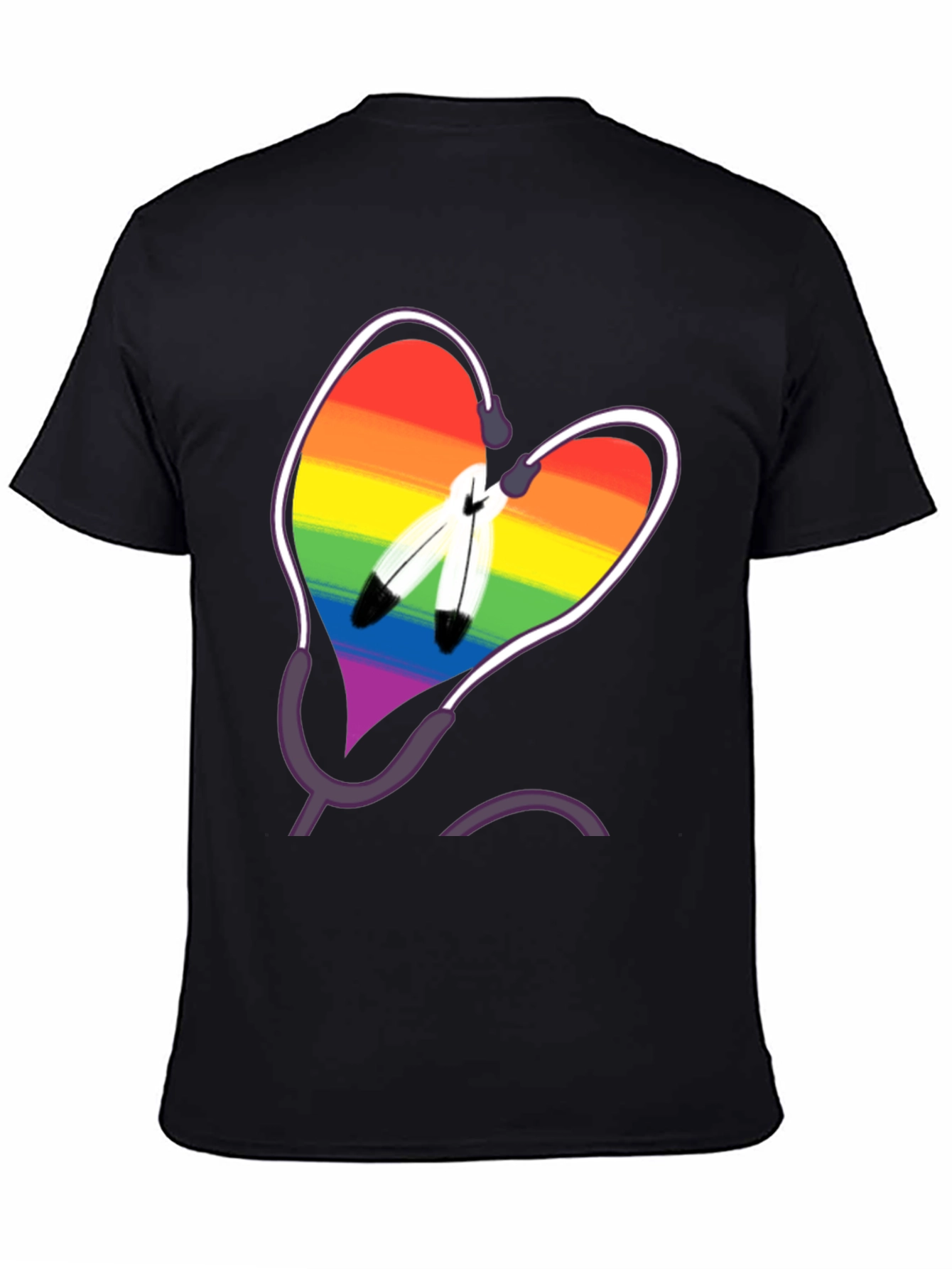 Rainbow Heart & Feather Graphic T-Shirt