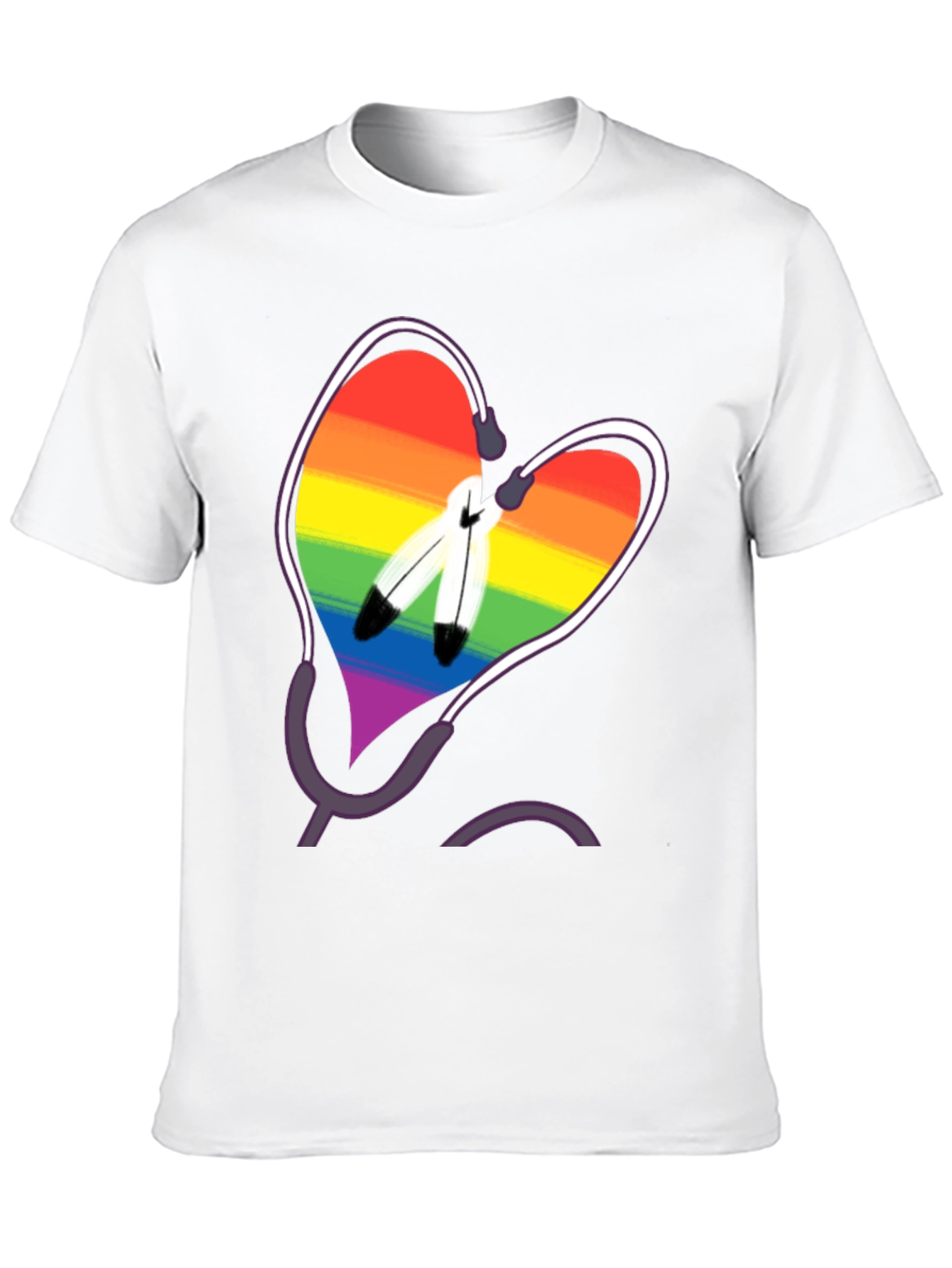 Rainbow Heart & Feather Graphic T-Shirt