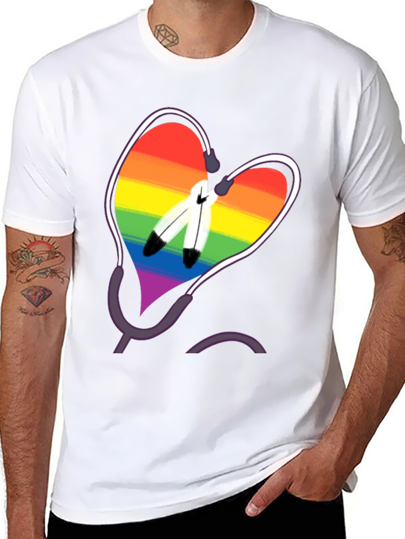 Rainbow Heart & Feather Graphic T-Shirt