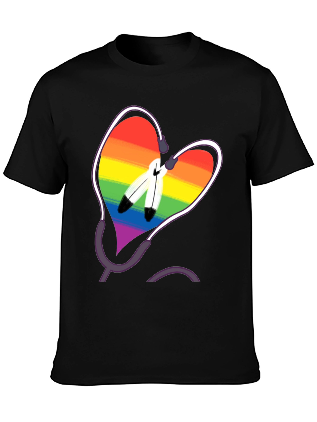 Rainbow Heart & Feather Graphic T-Shirt