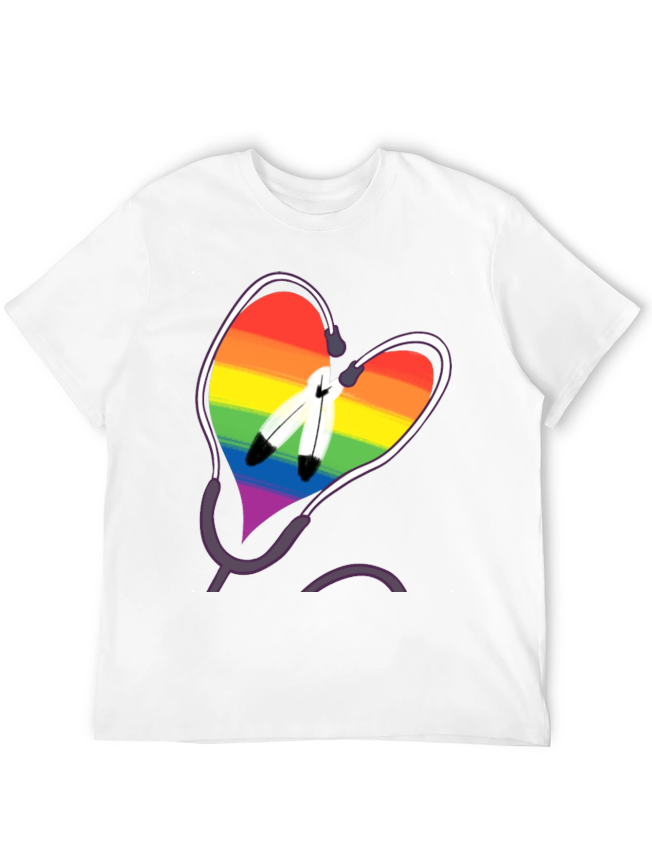 Rainbow Heart & Feather Graphic T-Shirt