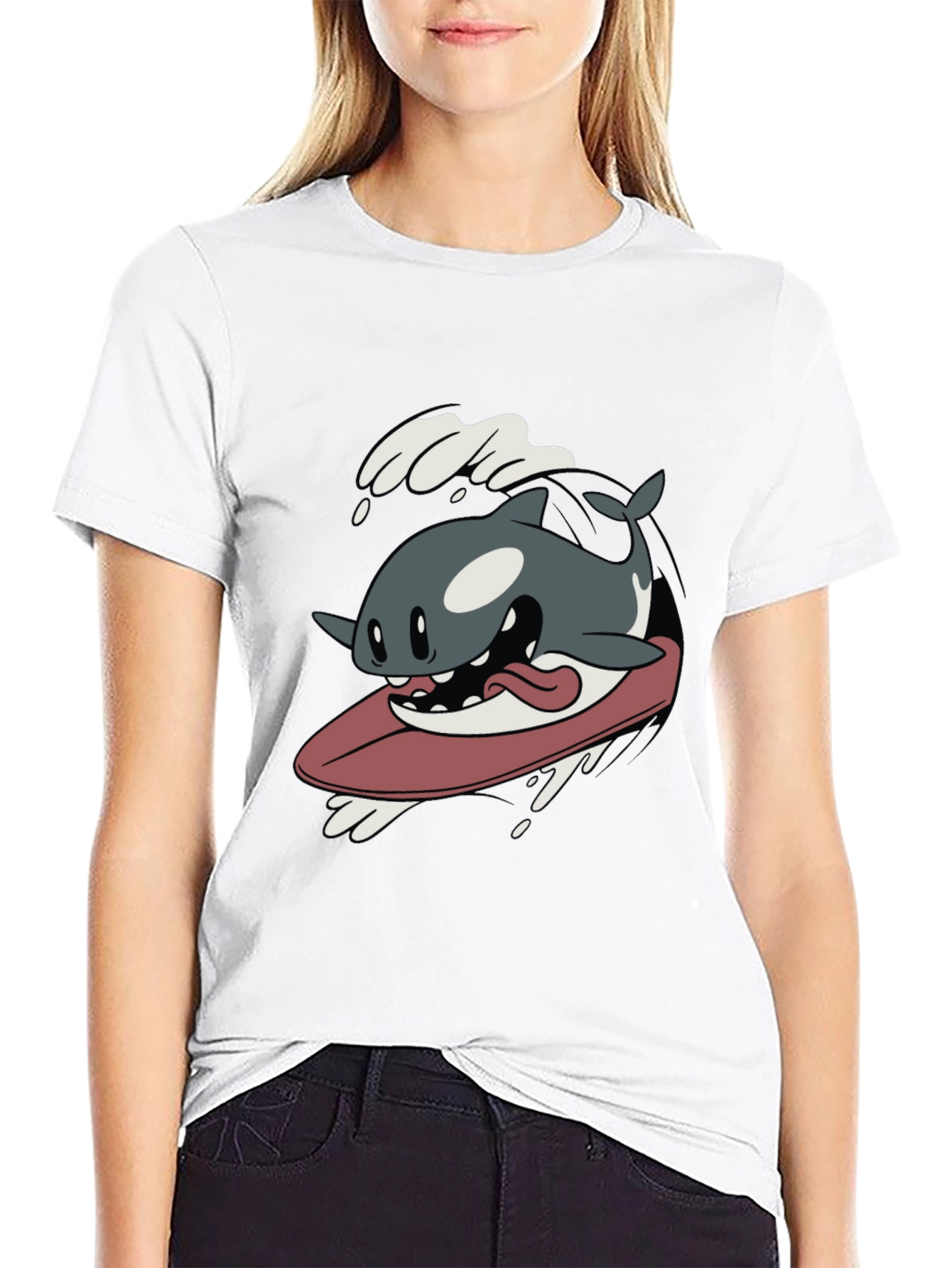 Surfing Orca Cartoon Graphic T-Shirt