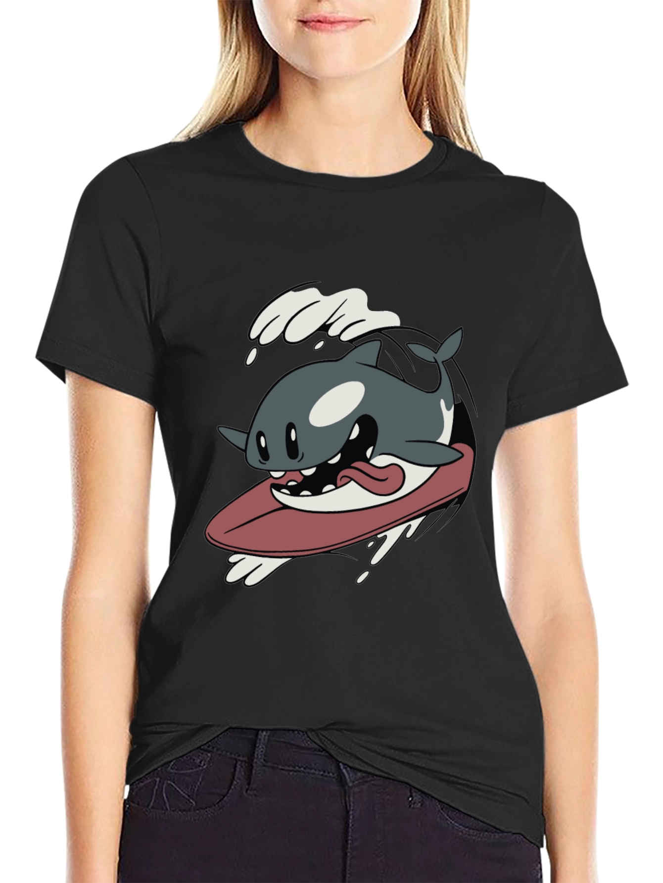 Surfing Orca Cartoon Graphic T-Shirt