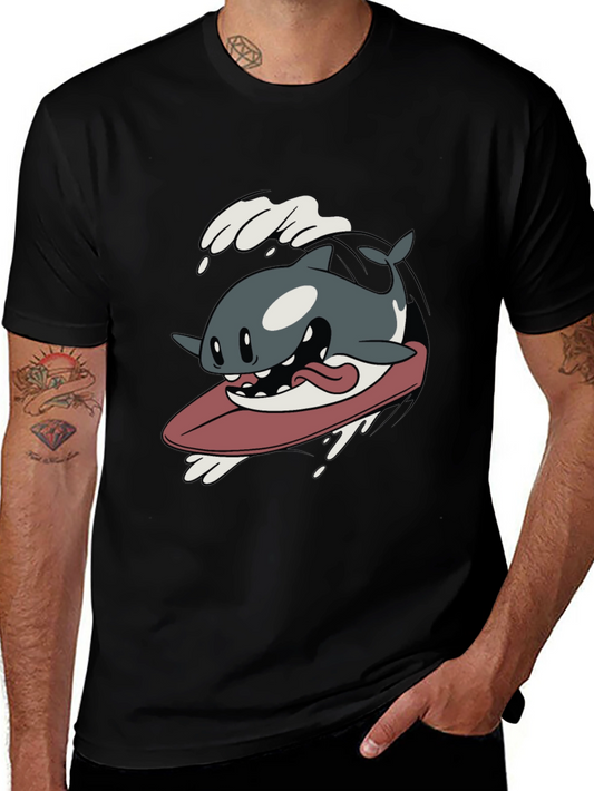 Surfing Orca Cartoon Graphic T-Shirt
