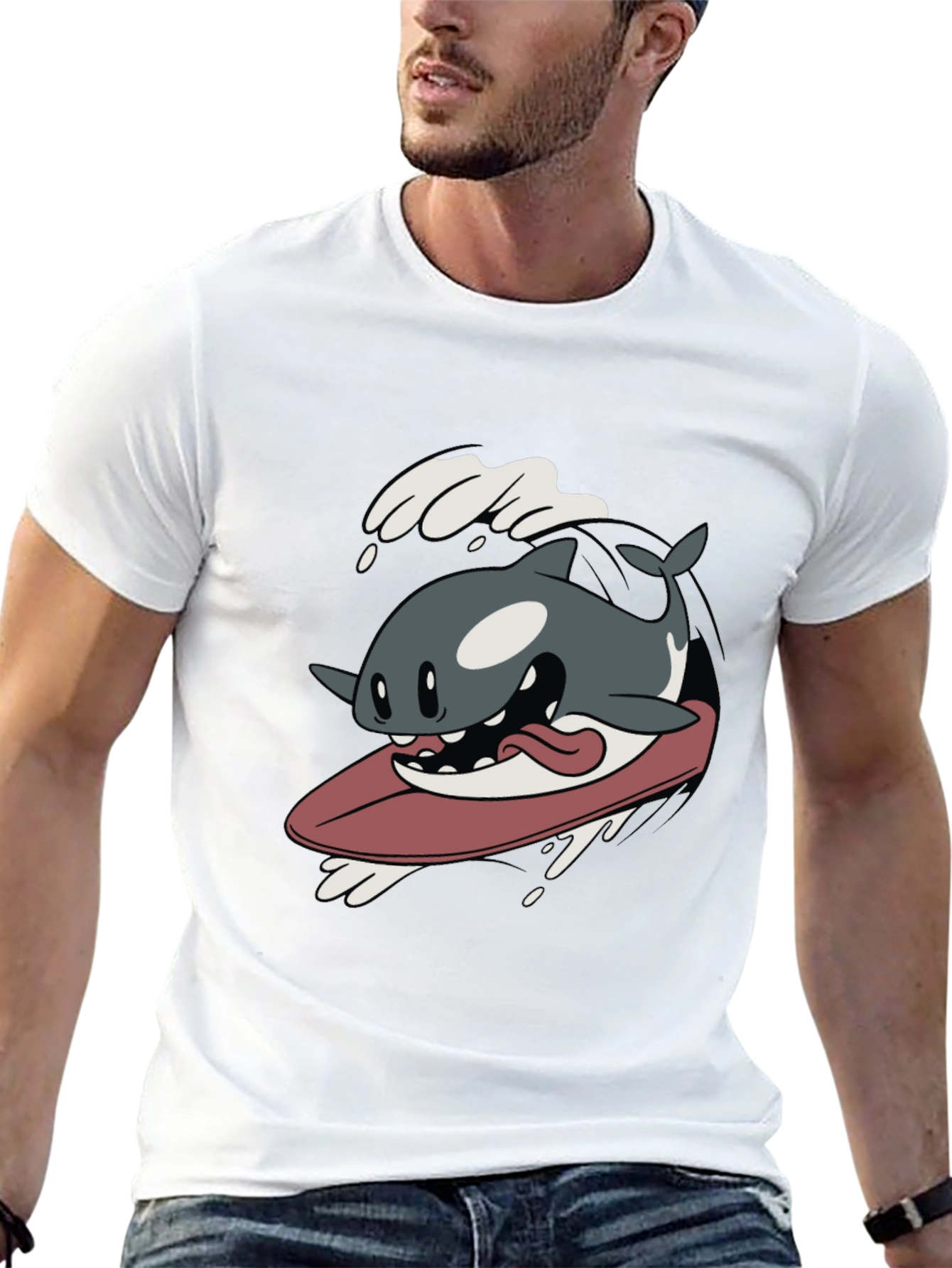 Surfing Orca Cartoon Graphic T-Shirt