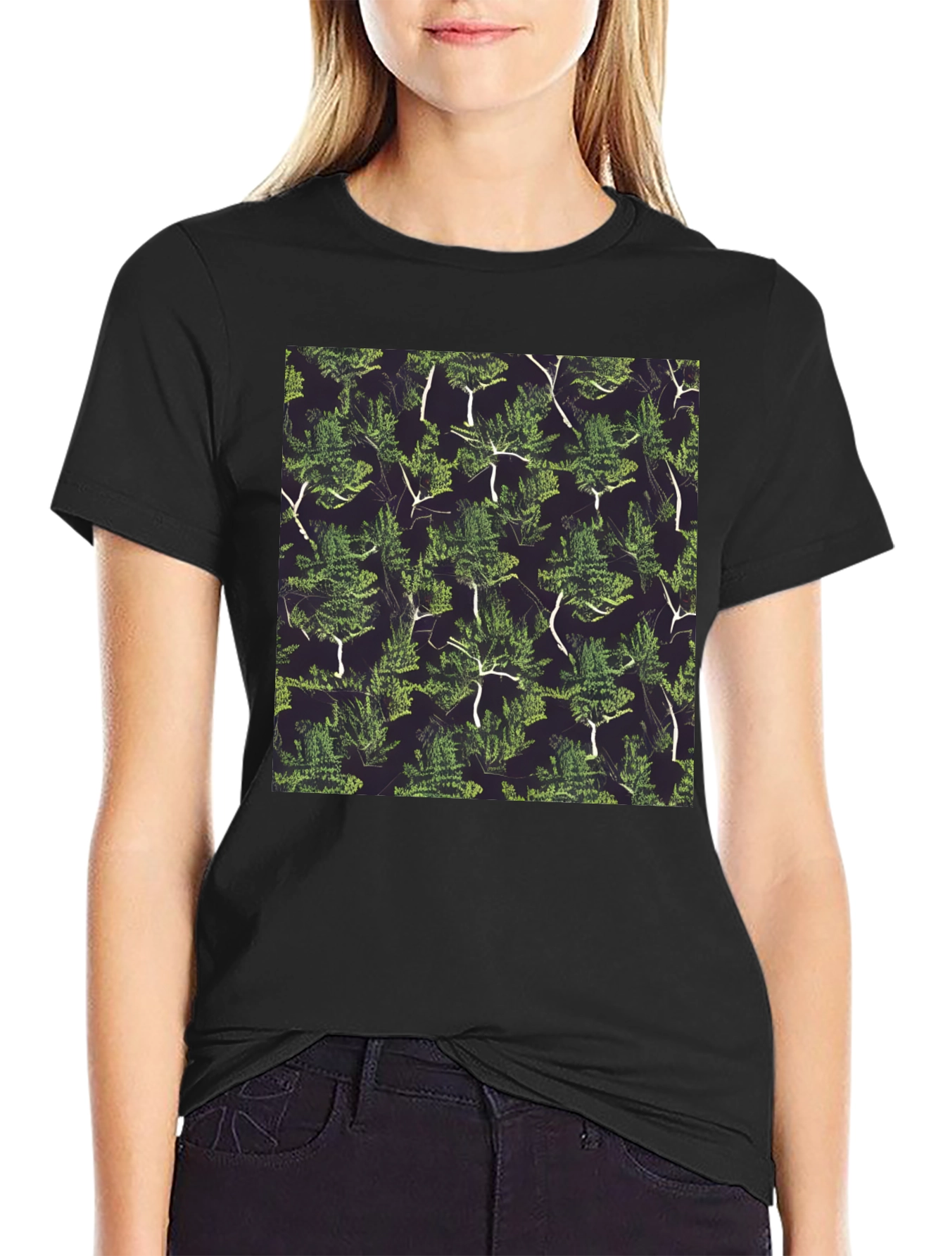 Nature Pattern Black T-Shirt