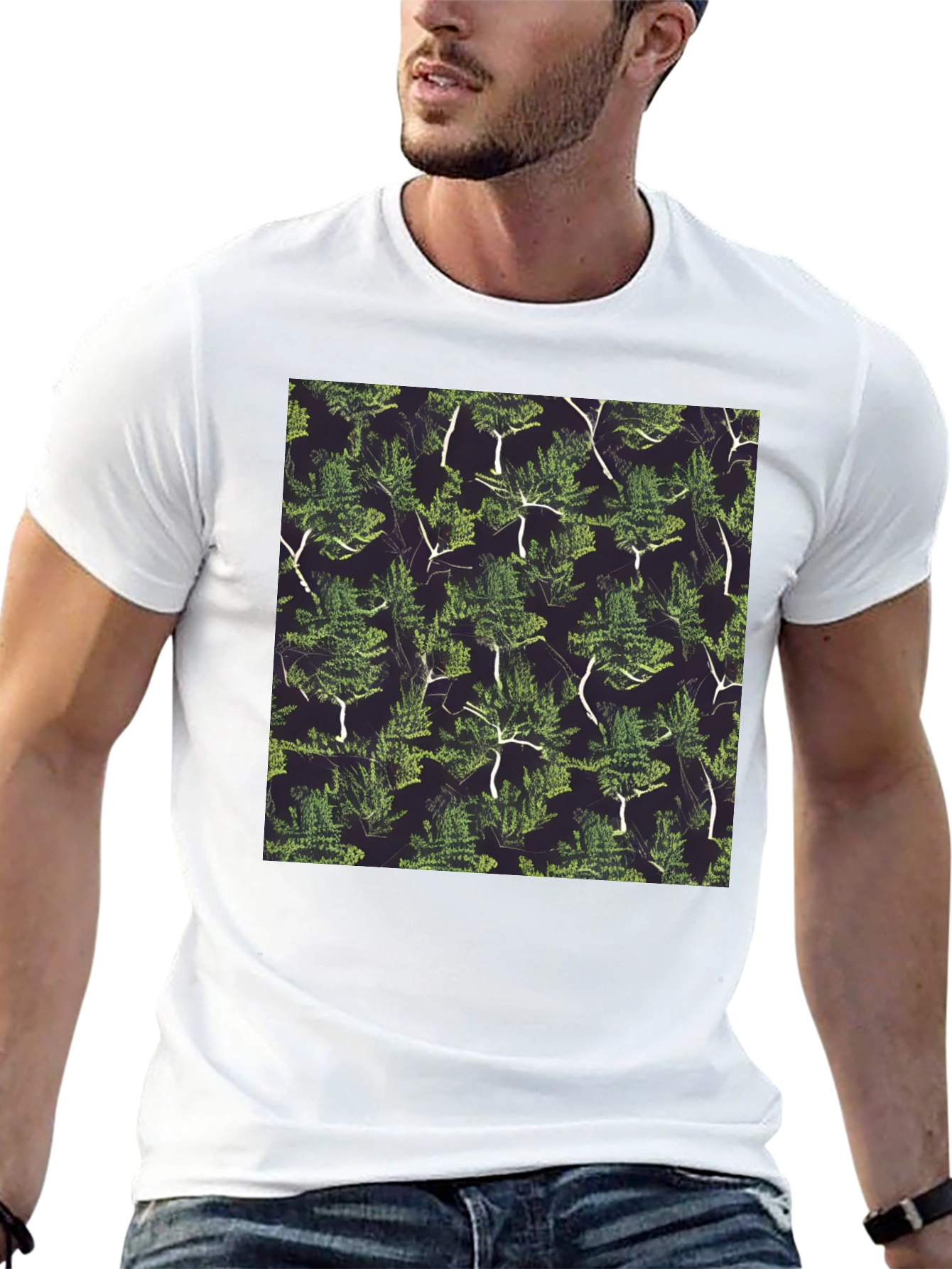 Nature Pattern Black T-Shirt