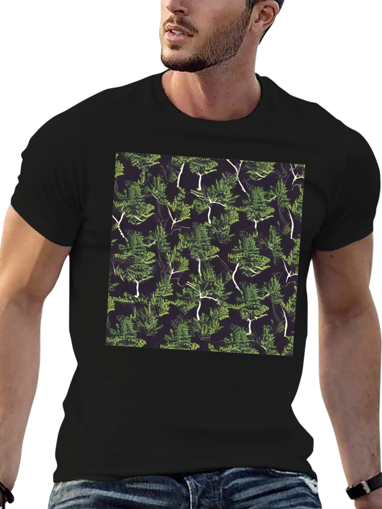 Nature Pattern Black T-Shirt