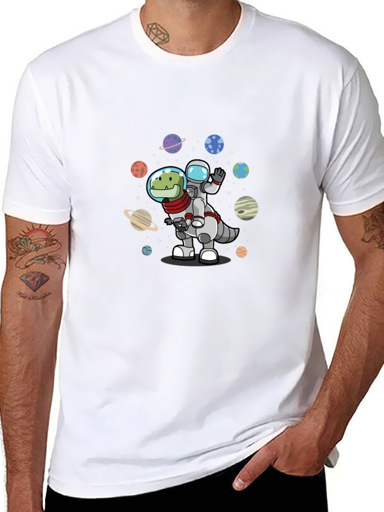 Astronaut Riding Dinosaur T-Shirt - Space Adventure Tee