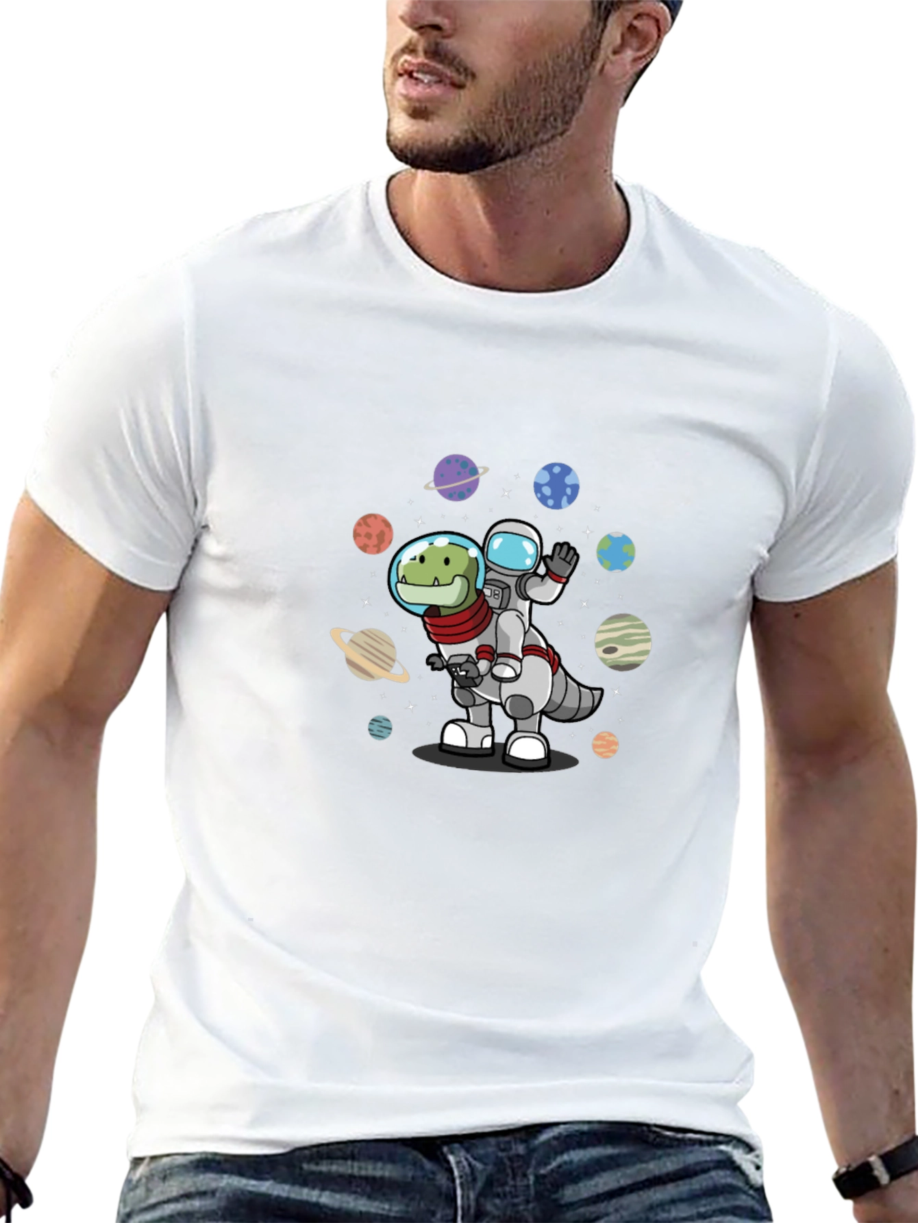 Astronaut Riding Dinosaur T-Shirt - Space Adventure Tee